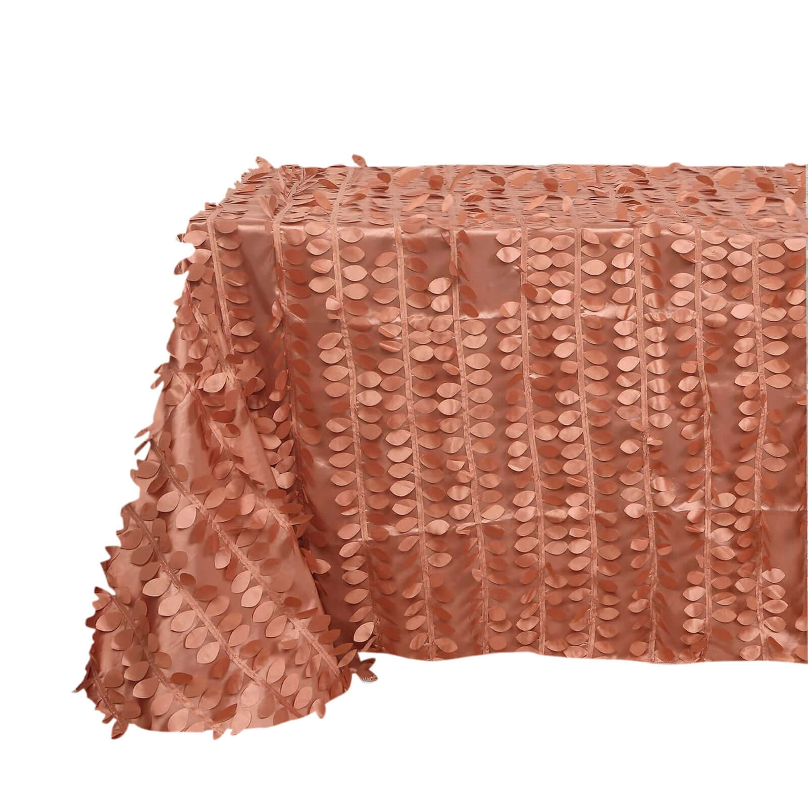 Terracotta (Rust) 90x156 Rectangle Taffeta Tablecloth with 3D Leaf Petal Design