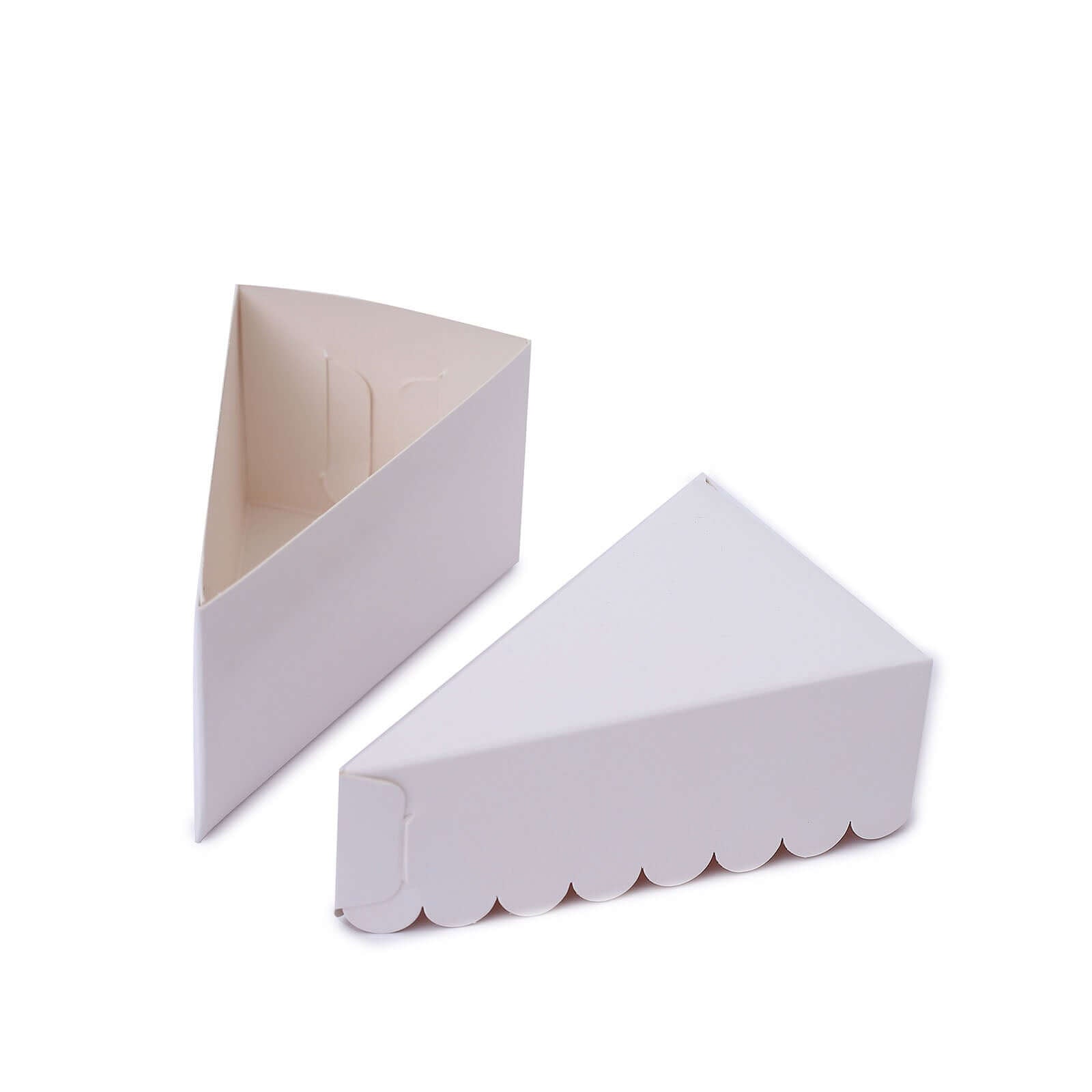 10-Pack White Cardstock Cake Slice Boxes with Scalloped Top - Ideal Decorative Dessert Containers for Party Favors