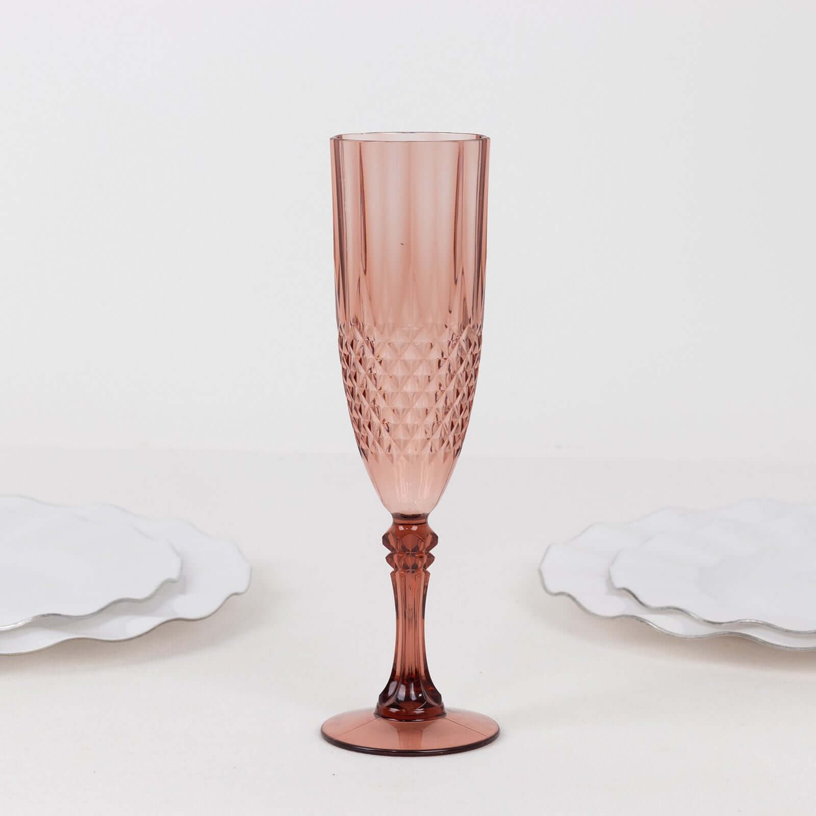 Hot Deal! 6-Pack Reusable 8oz Dusty Rose Plastic Champagne Toast Flutes with Crystal Cut Style