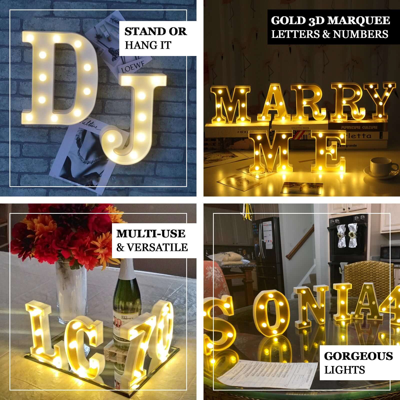 Hot! 3D Gold Marquee Letter R with 6 Warm White LED Lights - Ideal Event Decor