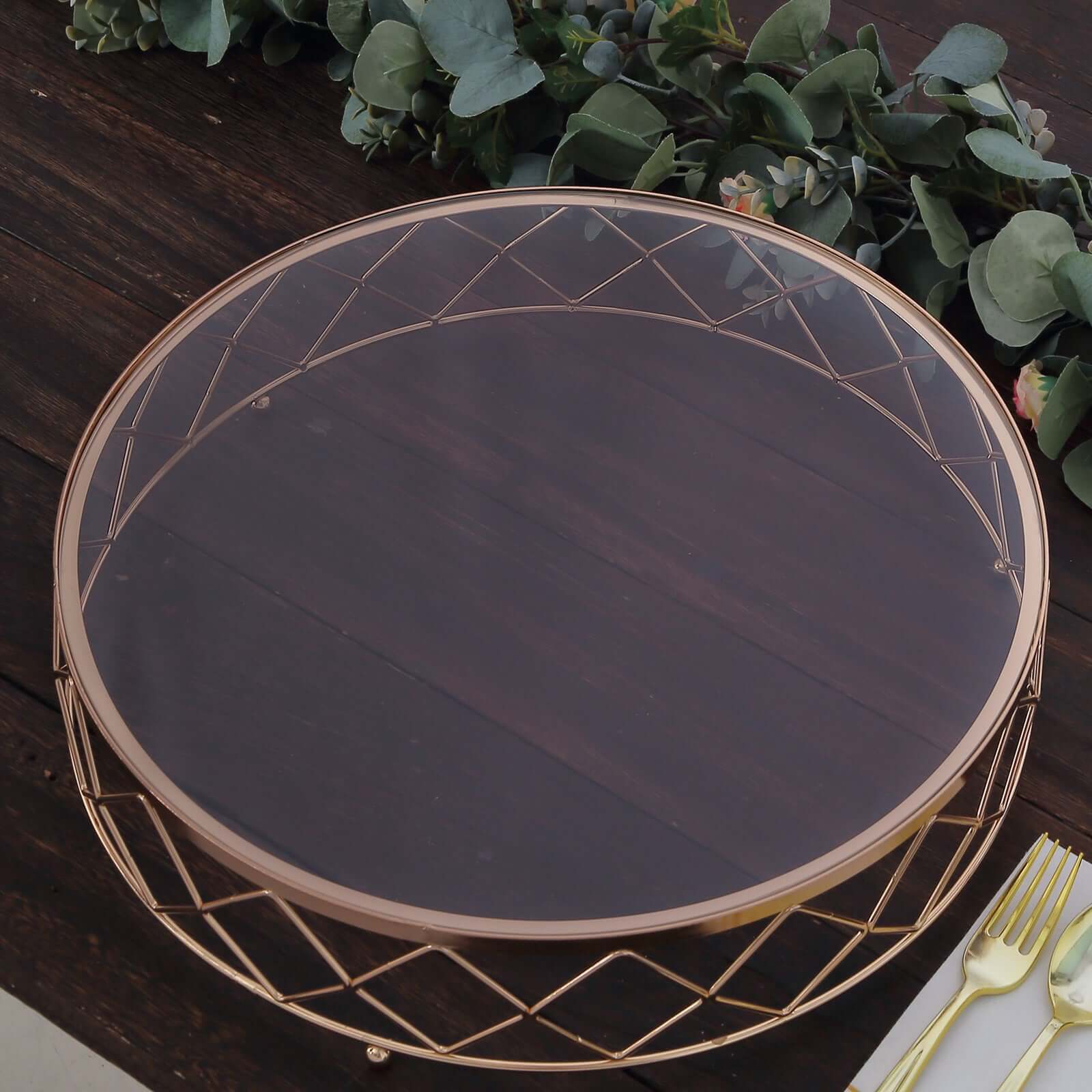 14-Inch Gold Metal Cake Stand with Geometric Diamond Cut Design and Glass Top for Dessert Display
