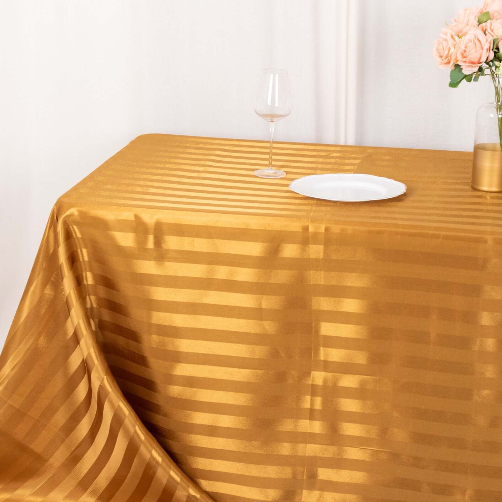Exclusive Gold Satin Striped 90x132 Rectangular Seamless Tablecloth