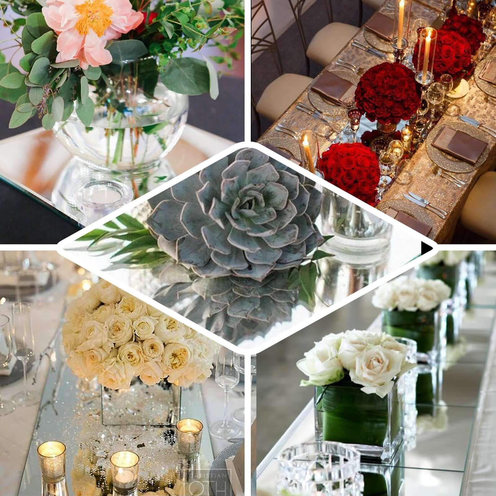 Hot Sale! 4-Pack Square Glass Wall-Hanging Mirrors for Table Centerpiece Decor
