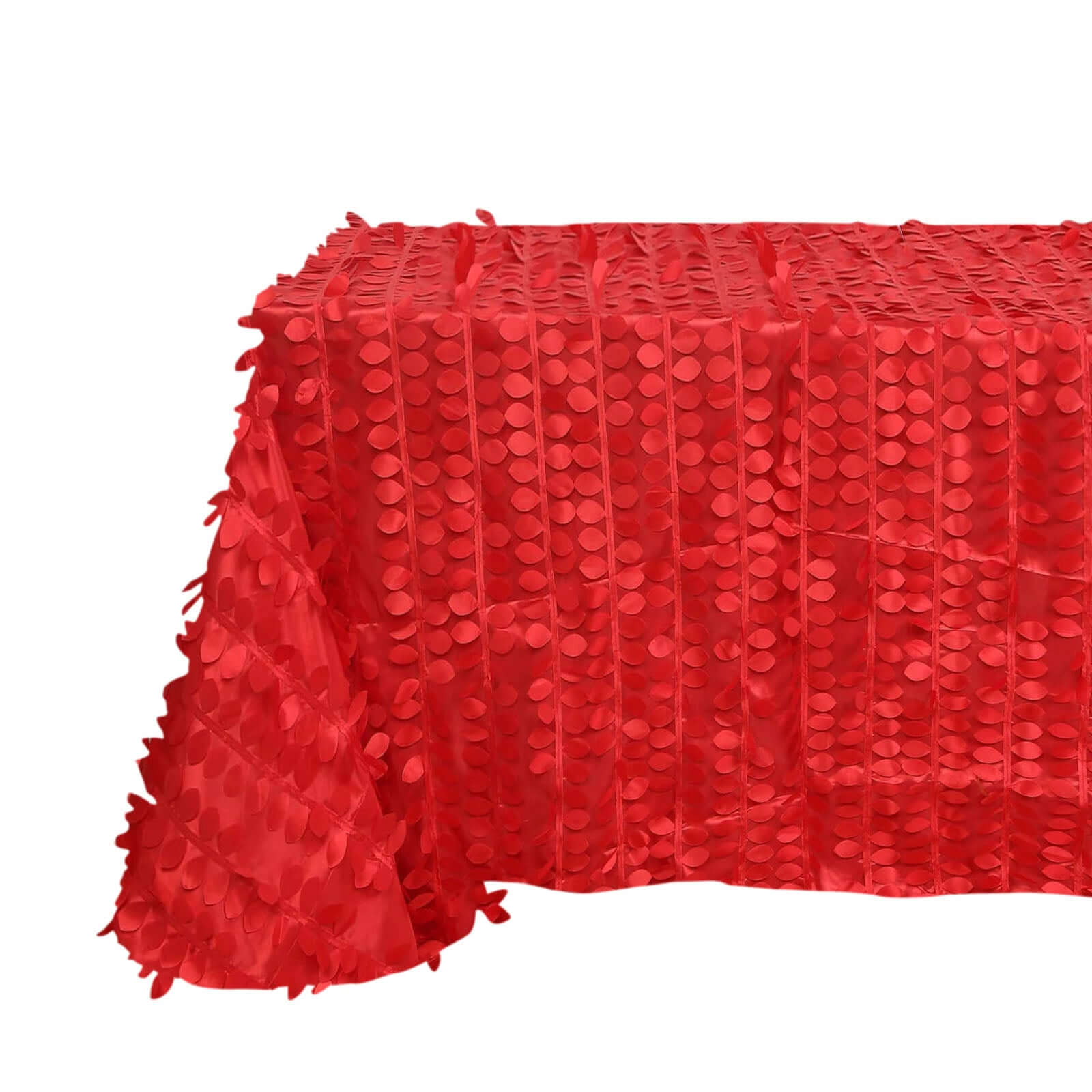 Hot Deal! Red Taffeta Rectangle Tablecloth with 3D Leaf Petal Design