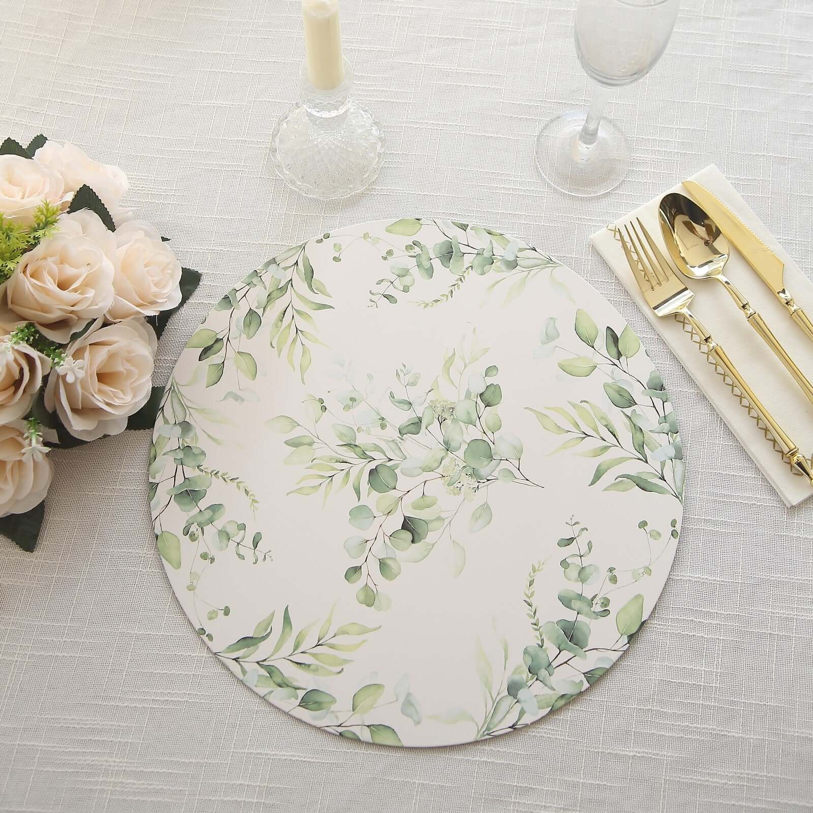 Hot Deal! 6-Pack 13-Inch Disposable Charger Plates with Eucalyptus Leaves Print, 700GSM Floral Paper Chargers
