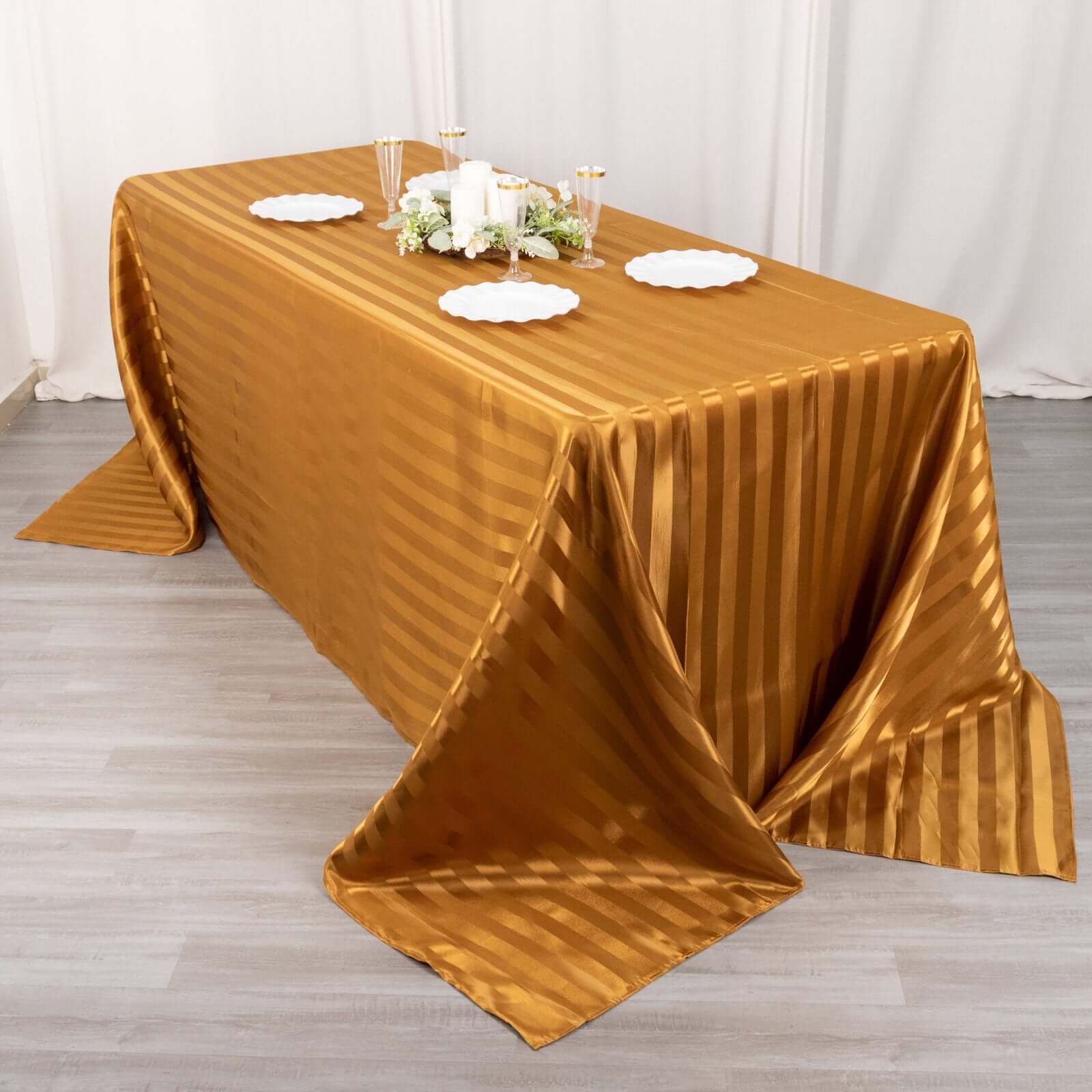 Exclusive Gold Satin Striped 90x132 Rectangular Seamless Tablecloth