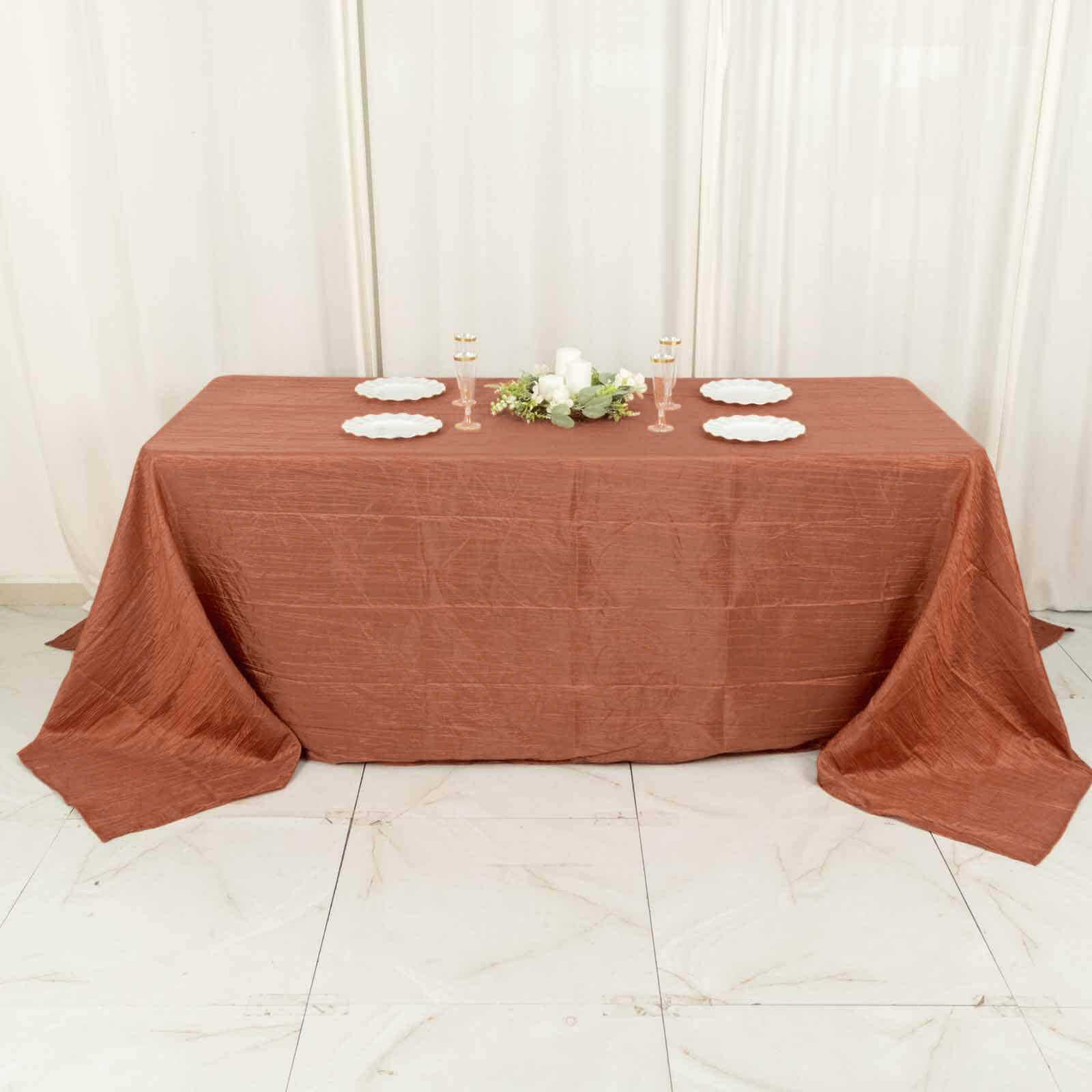 Seamless Accordion Crinkle Taffeta Tablecloth - Terracotta (Rust), 90x132
