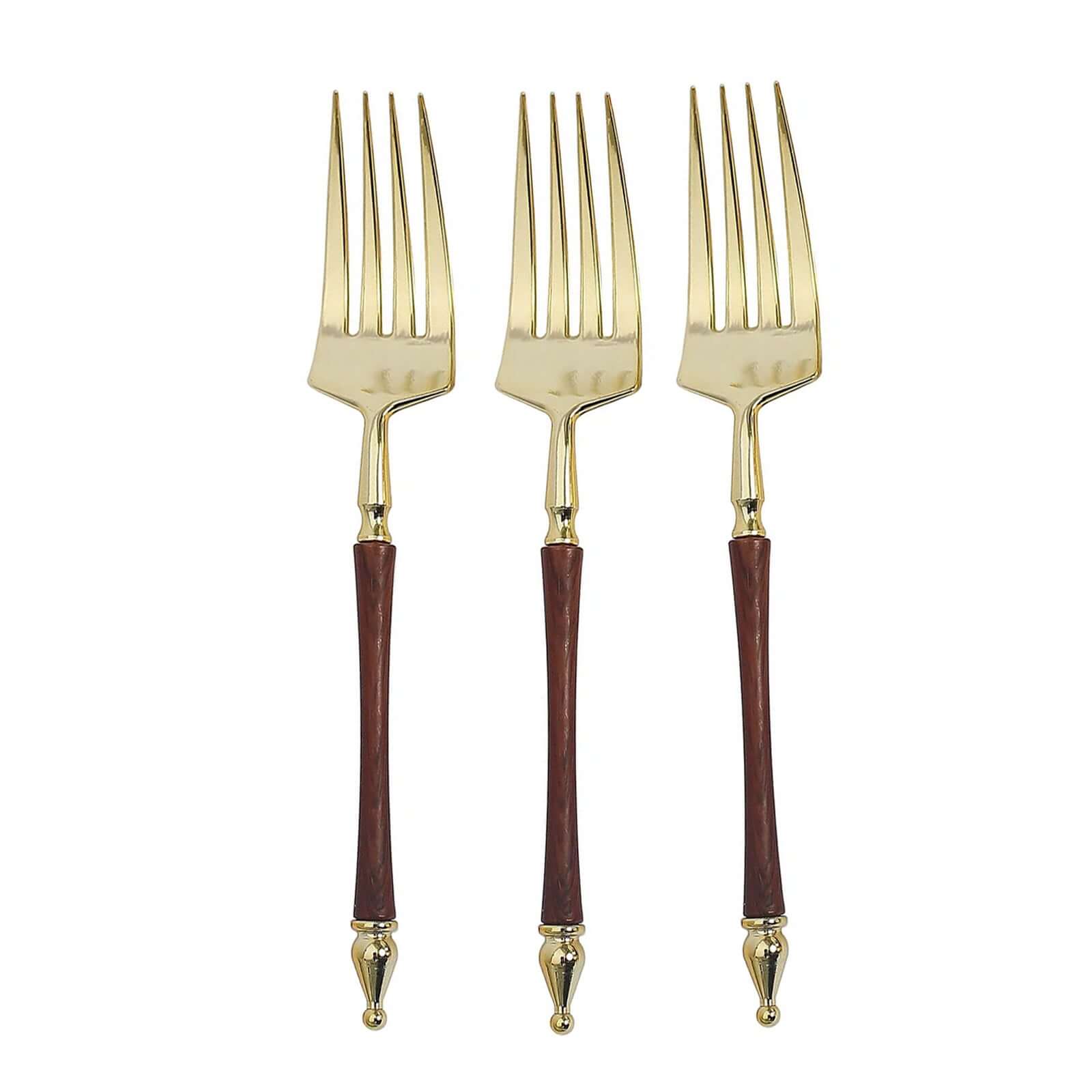 24-Pack Gold/Brown European-Style Disposable Dessert Forks with Roman Column Handles