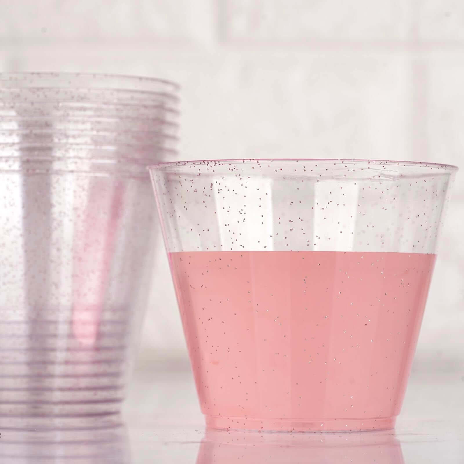 Stylish 9oz Blush Glittered 12-Pack Disposable Plastic Party Glasses