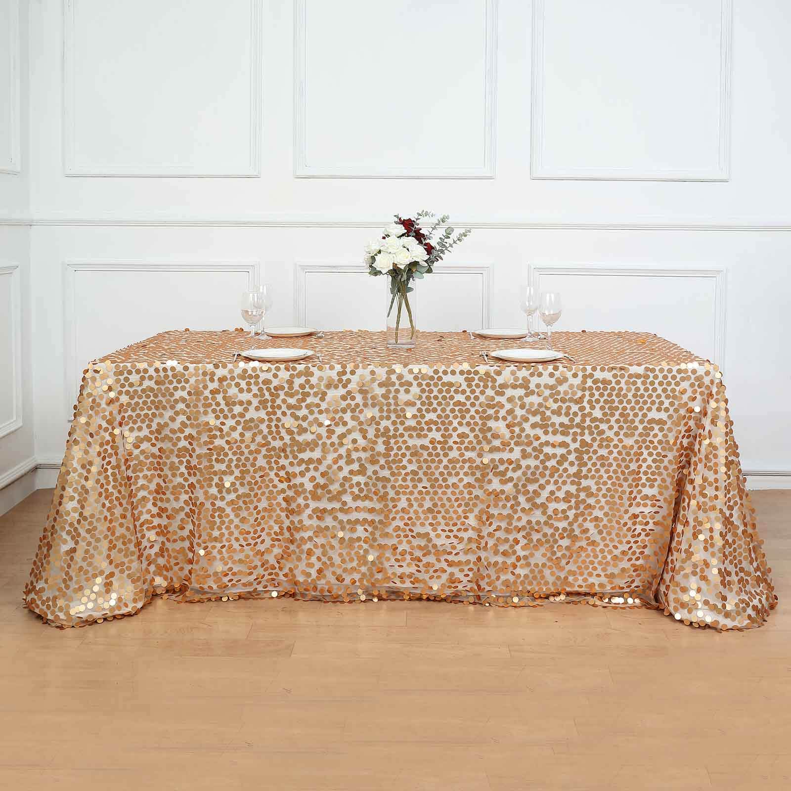 Hot! Seamless Matte Champagne Sequin Tablecloth, 90x156 Rectangle