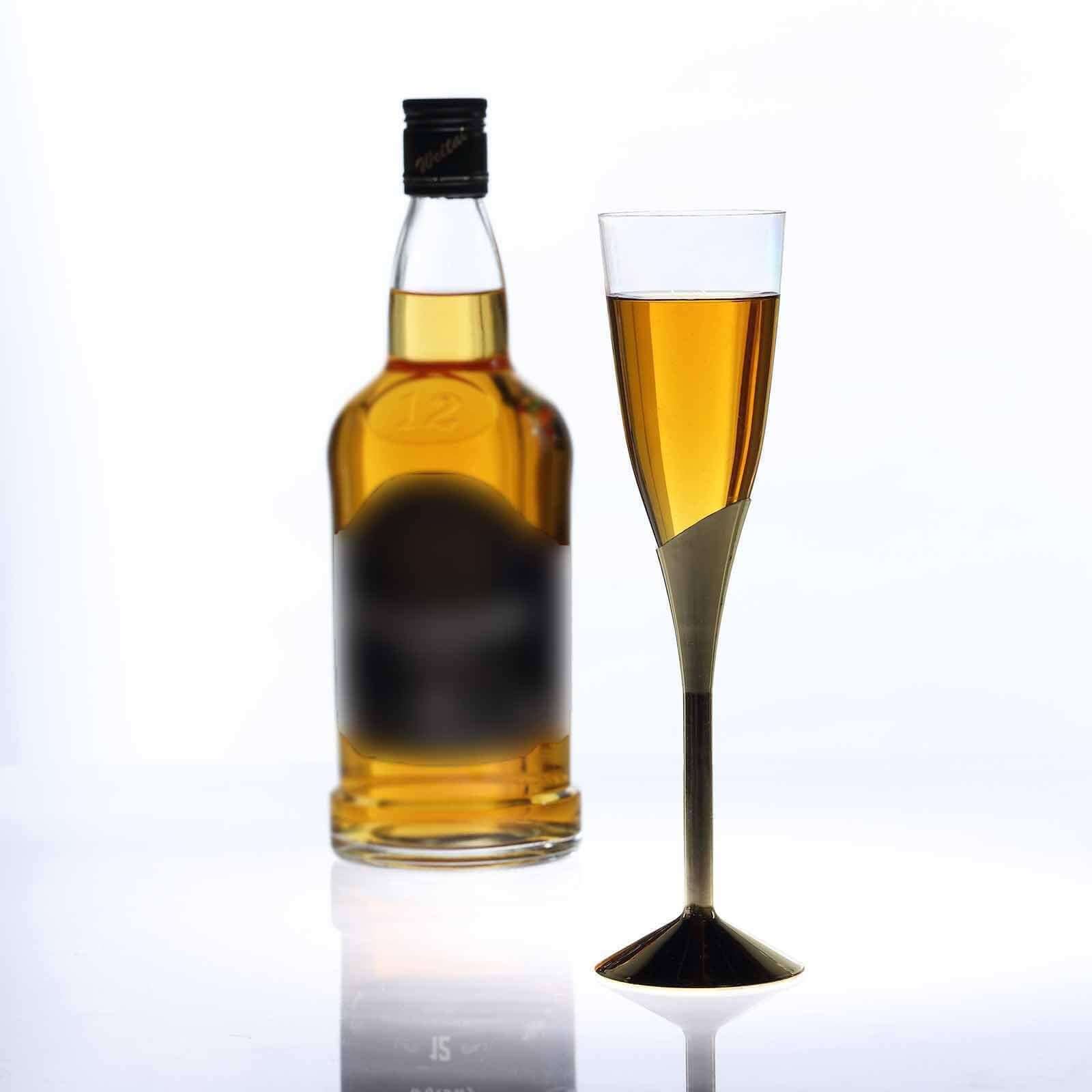 Amazing 6-Pack Disposable Plastic Champagne Flutes, 5oz Clear with Gold Base for Toasts