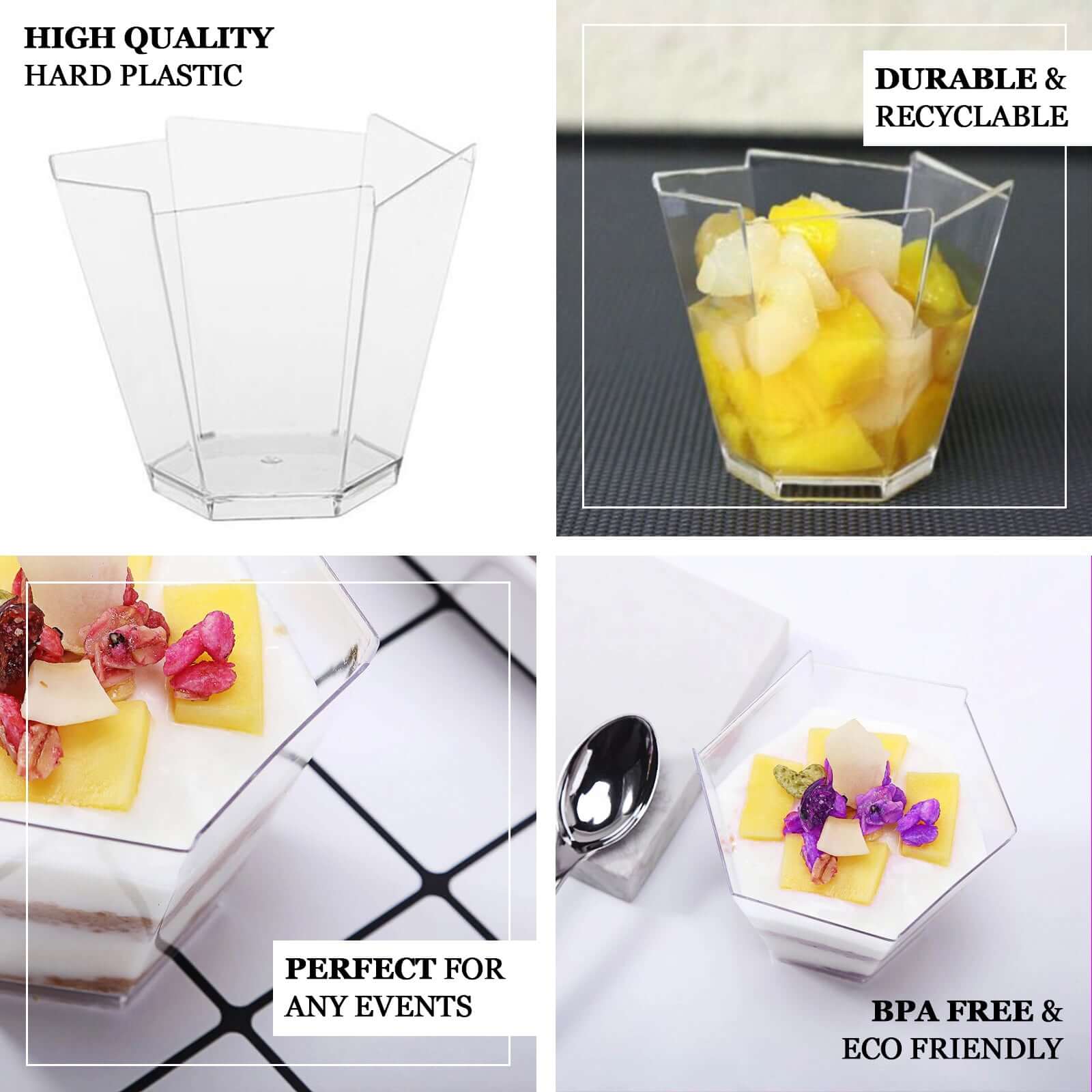 12-Piece Set of Lightweight, Disposable 3oz Clear Wavy Hexagon Plastic Dessert Cups