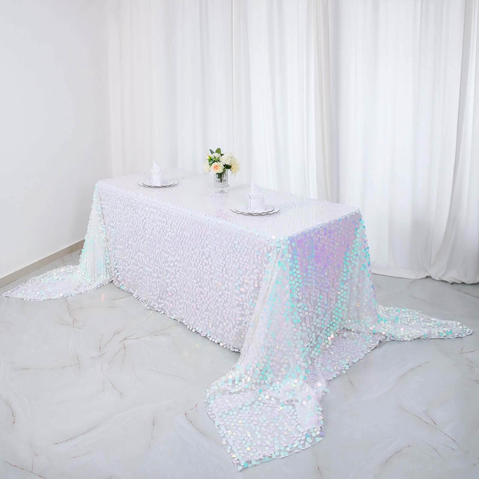 Hot Sale! Iridescent Blue Sequin Rectangle Tablecloth 90x156 for Various Events