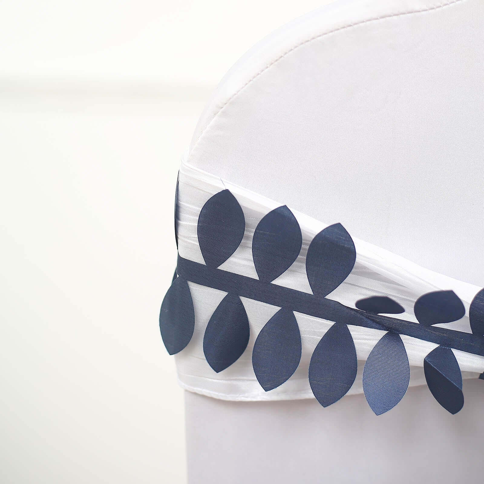 Navy Blue Taffeta Ribbon Sash with 4 - Leaf Petal Design, 50ft - Ideal for Decor