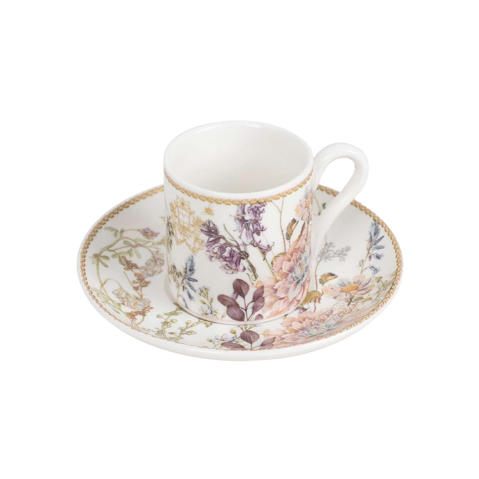 Blush Floral-Printed Porcelain Espresso Cups and Saucers Set of 2 with Gift Box