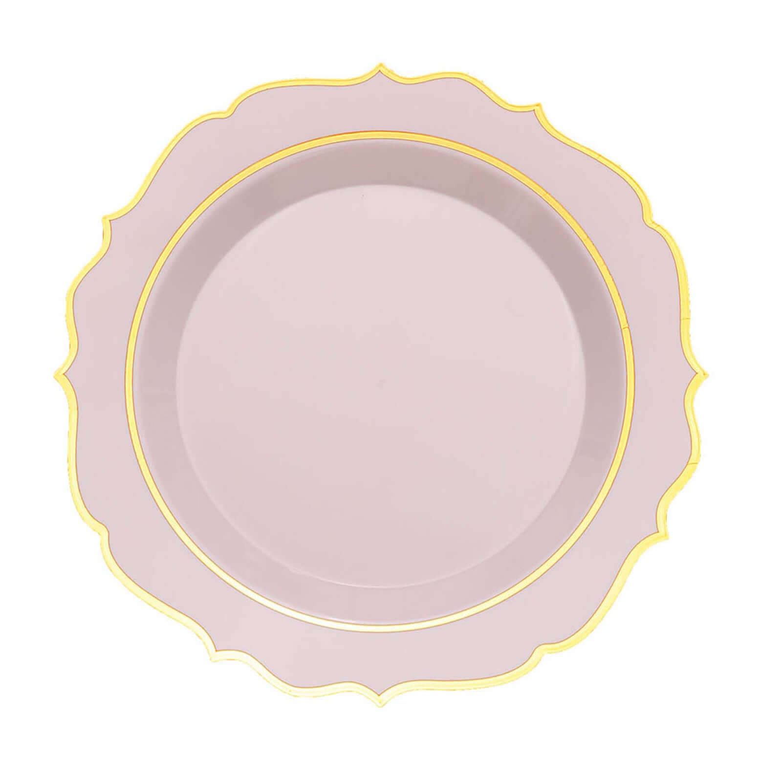 Hot Deal! 10-Pack Disposable Blush Plastic Dinner Plates with Gold Scalloped Rim