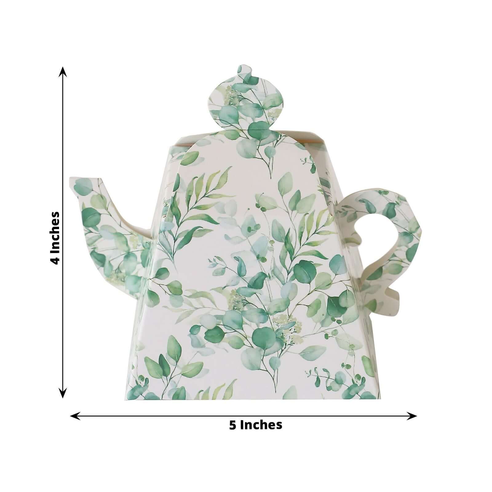 25-Pack Tea Time Mini Teapot Party Favor Boxes with Eucalyptus Greenery - Great Gift Idea