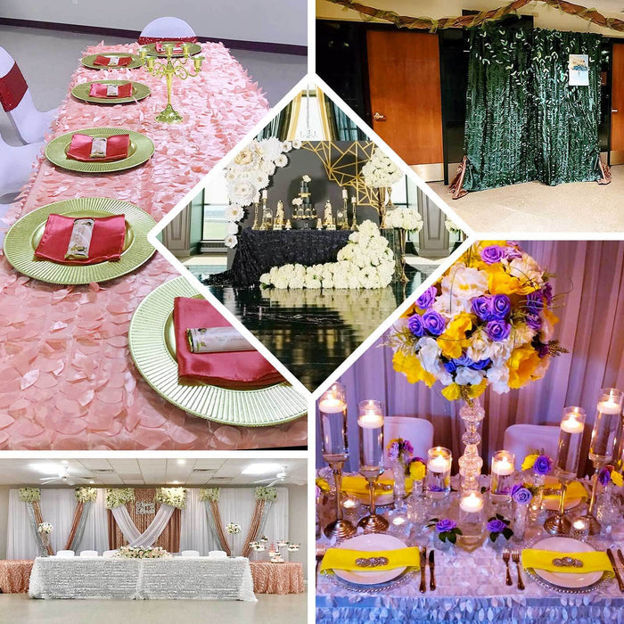 Taupe Taffeta 90x132 Rectangle Tablecloth with 3D Seamless Leaf Petal Design
