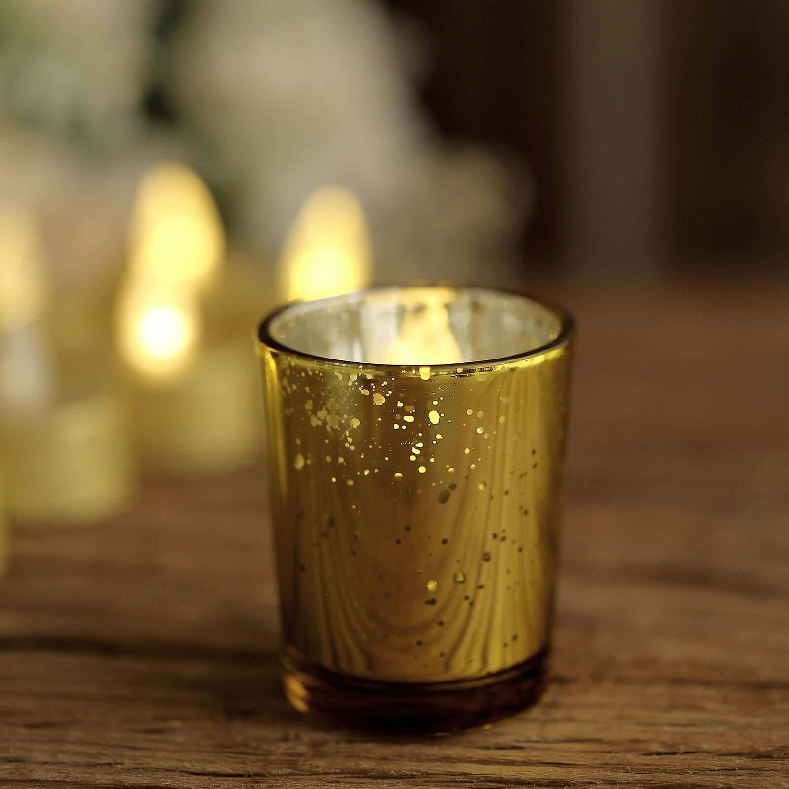 Hot Sale! 12-Pack Gold Speckled Mercury Glass Votive Tealight Holders