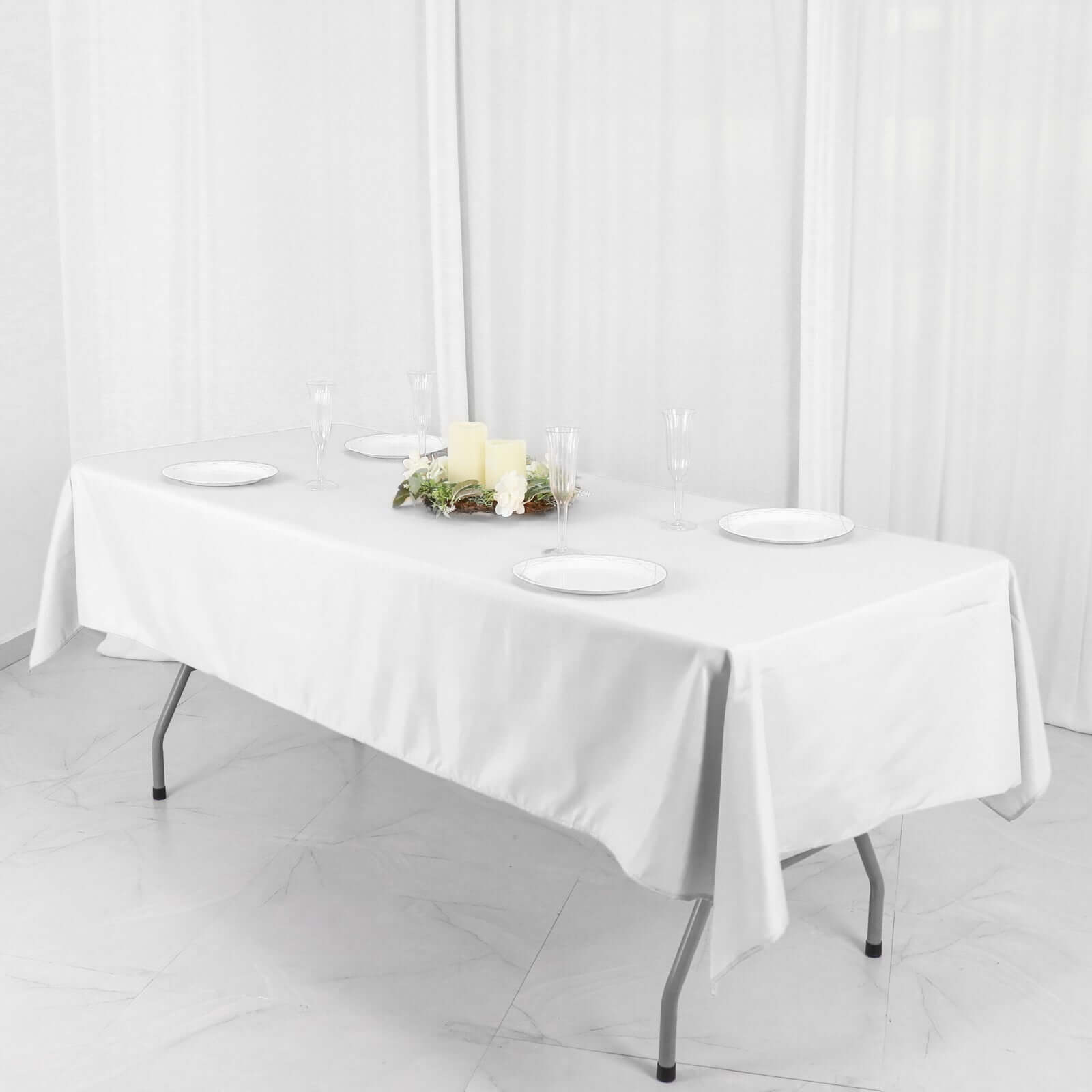 Wrinkle-Resistant White Polyester Rectangle Tablecloth 54x96 for Weddings & Events