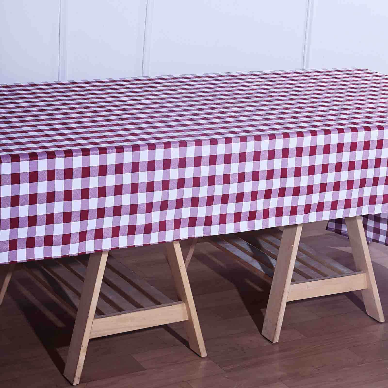 Hot Deal! 60x126 Polyester Buffalo Plaid White/Burgundy Rectangle Tablecloth