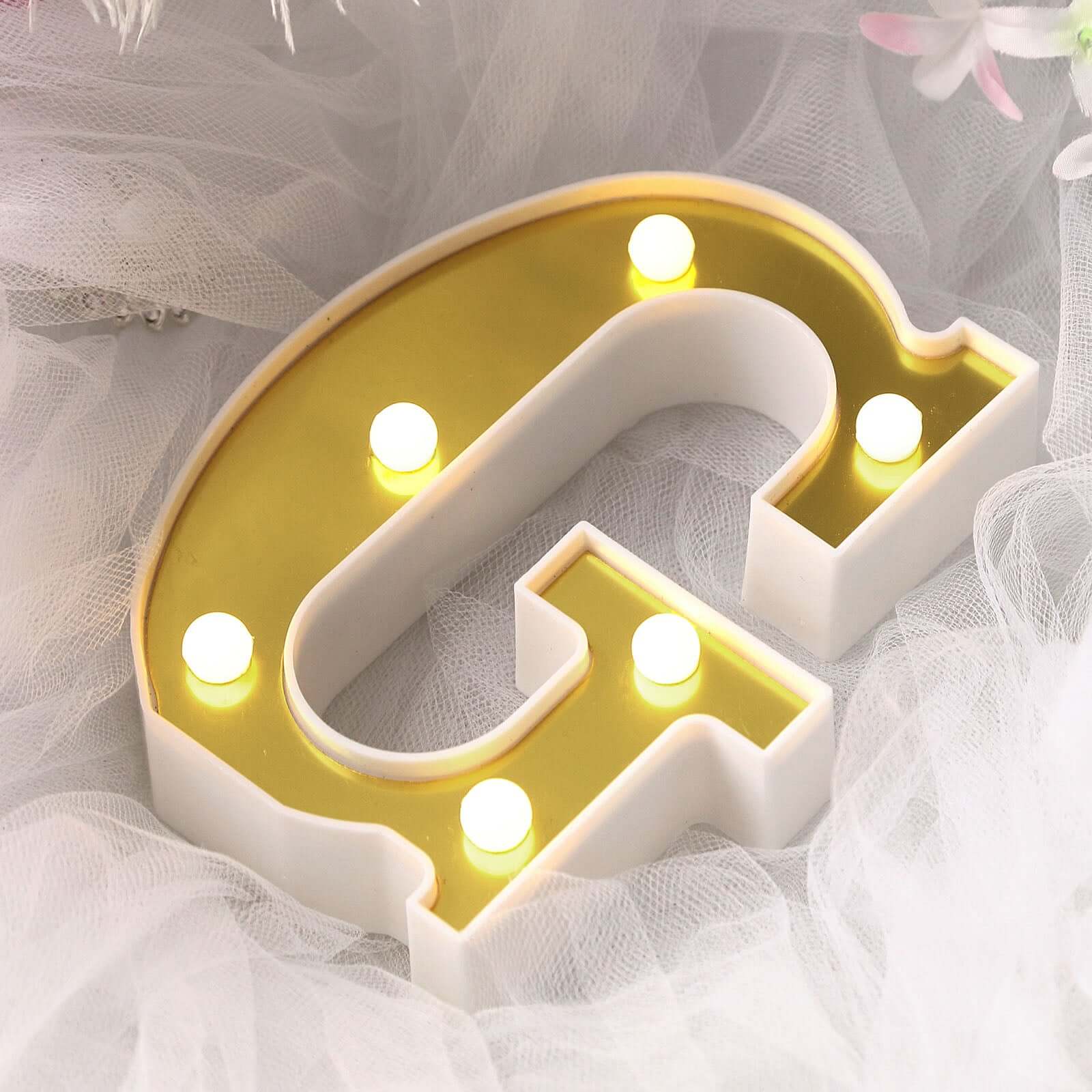 Gorgeous 3D Gold Marquee Letter G with 6 Warm White LED Lights - Ideal Event Decor