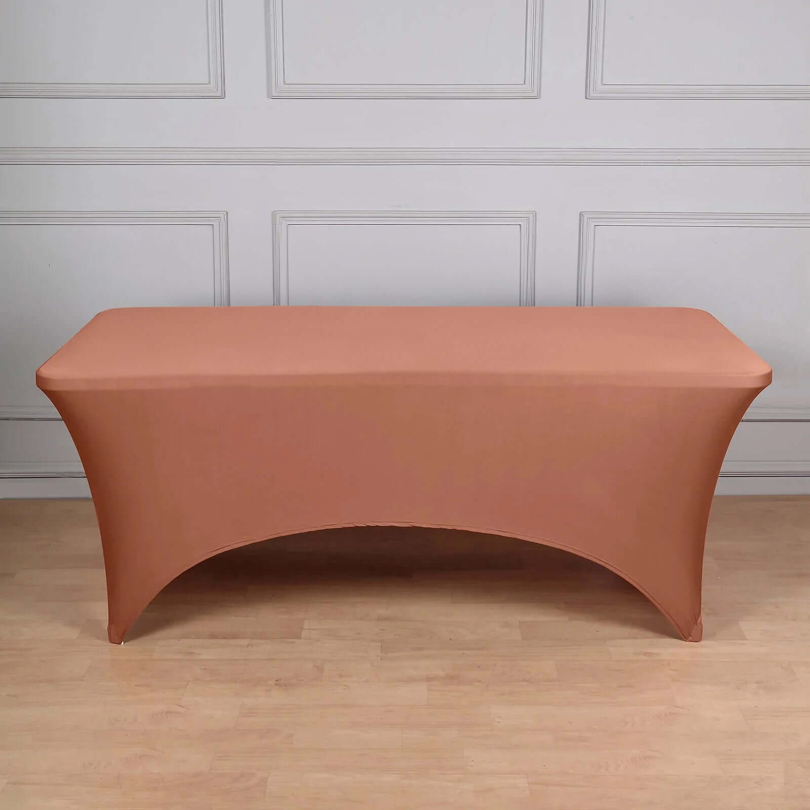Hot Sale! Durable Form-Fitting Terracotta (Rust) Spandex Stretch Table Cover for 8ft Rectangular Tables