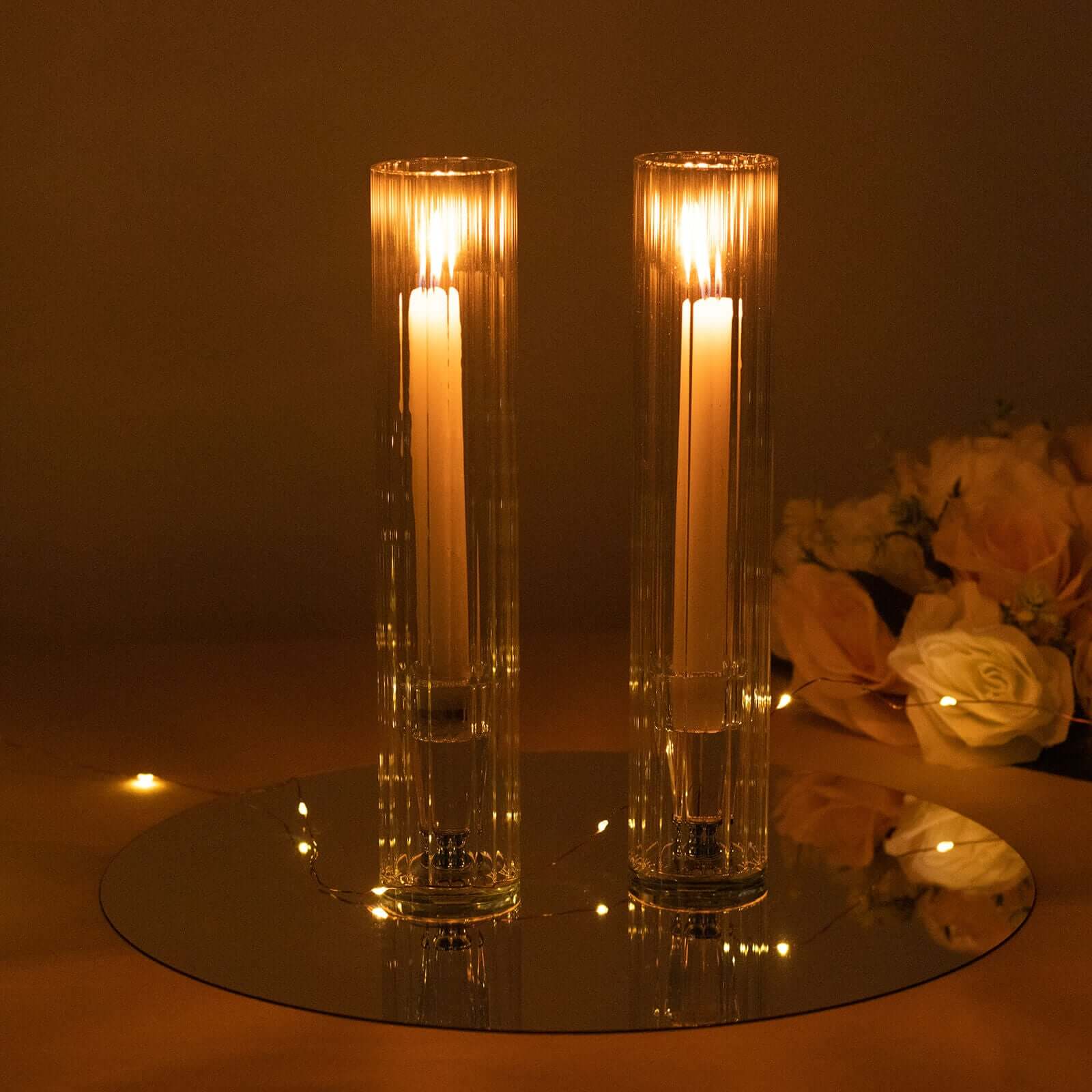Hot Deal! 2-Pack Clear Ribbed Glass Hurricane Shades for Stylish Table Centerpiece Candelabra