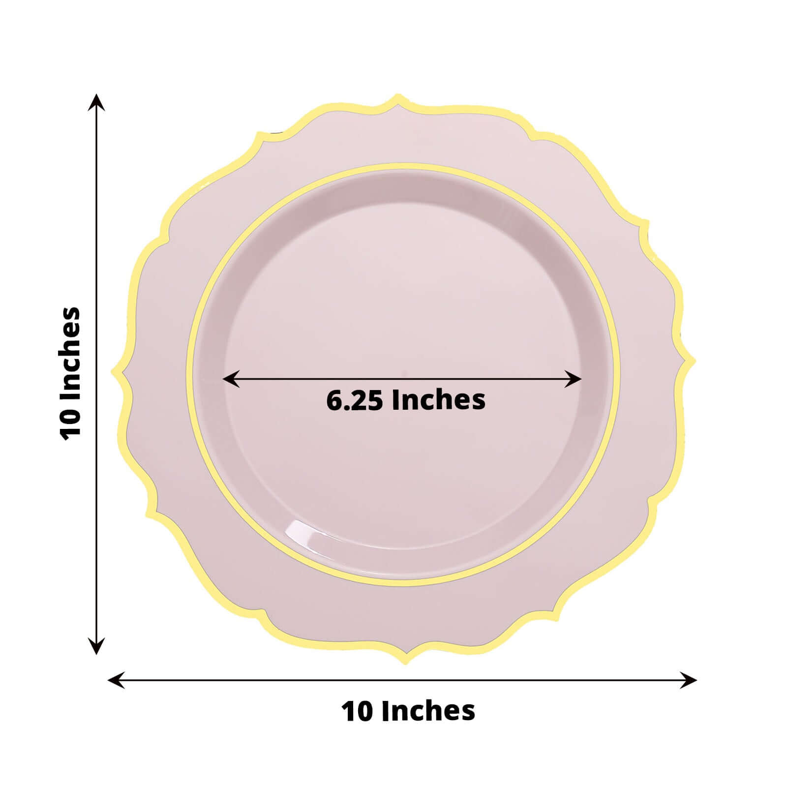 Hot Deal! 10-Pack Disposable Blush Plastic Dinner Plates with Gold Scalloped Rim