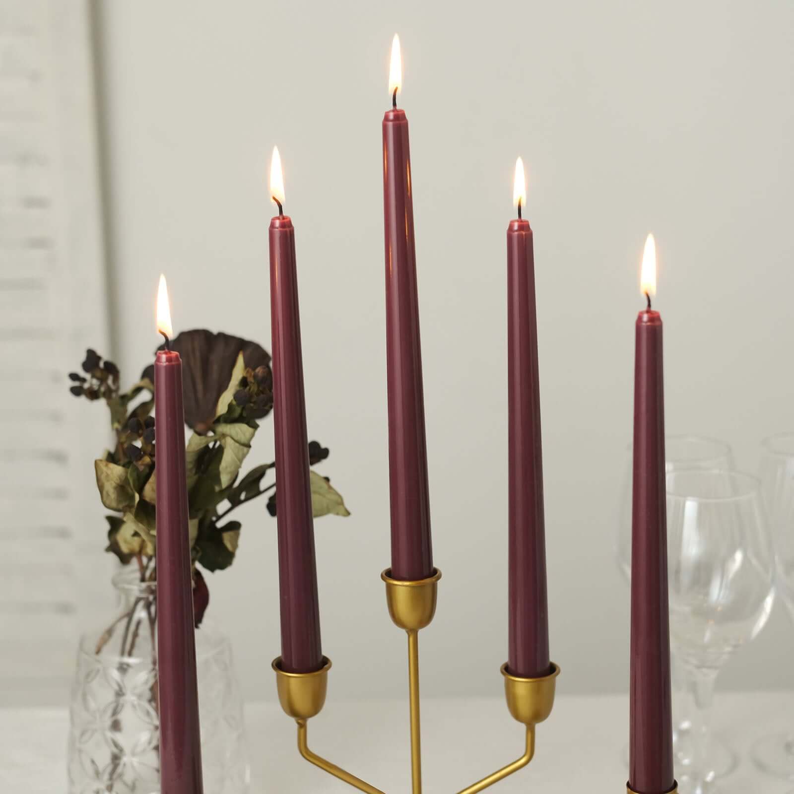 Premium 12-Pack Unscented Burgundy Taper Candles for Elegant Settings - 10 Inches