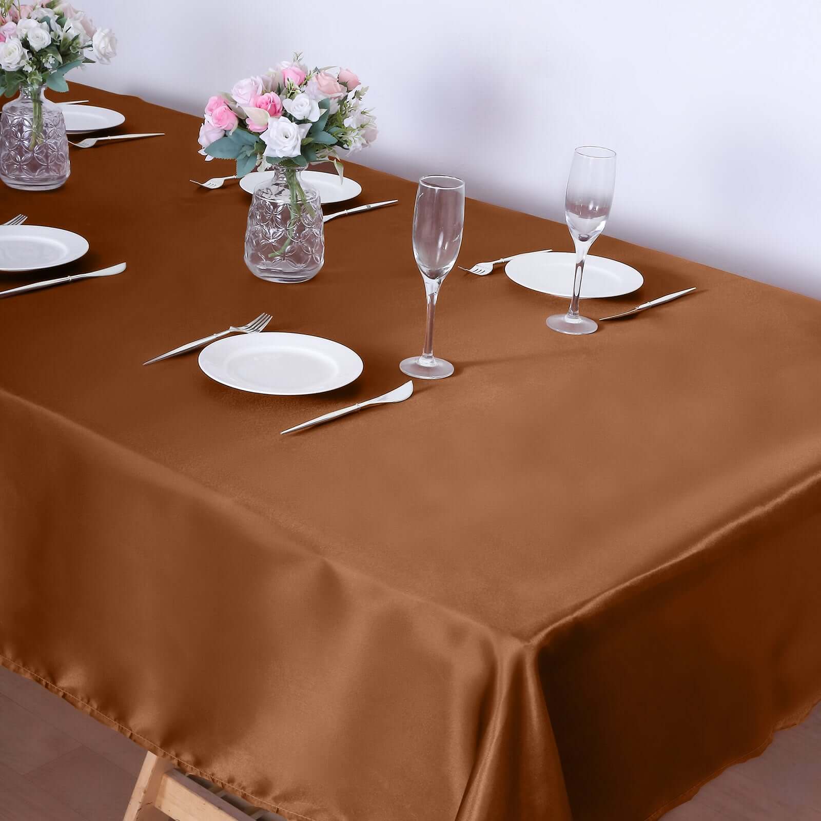 Hot Sale! Smooth and Lustrous Cinnamon Brown Satin Rectangular 60x102 Tablecloth