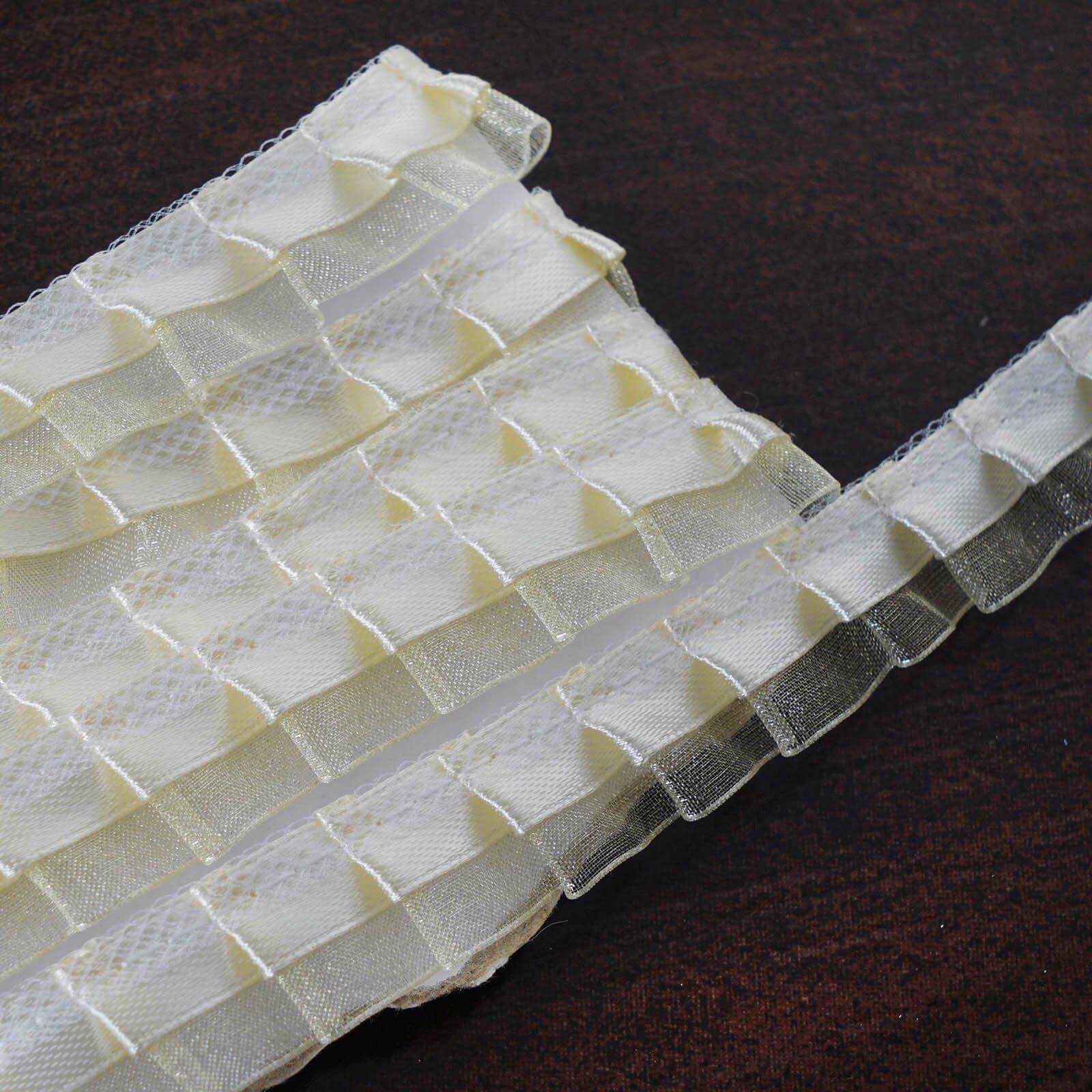 25 Yards Ivory Double - Layered Ruffled Lace Trim with Satin and Organza Fabrics