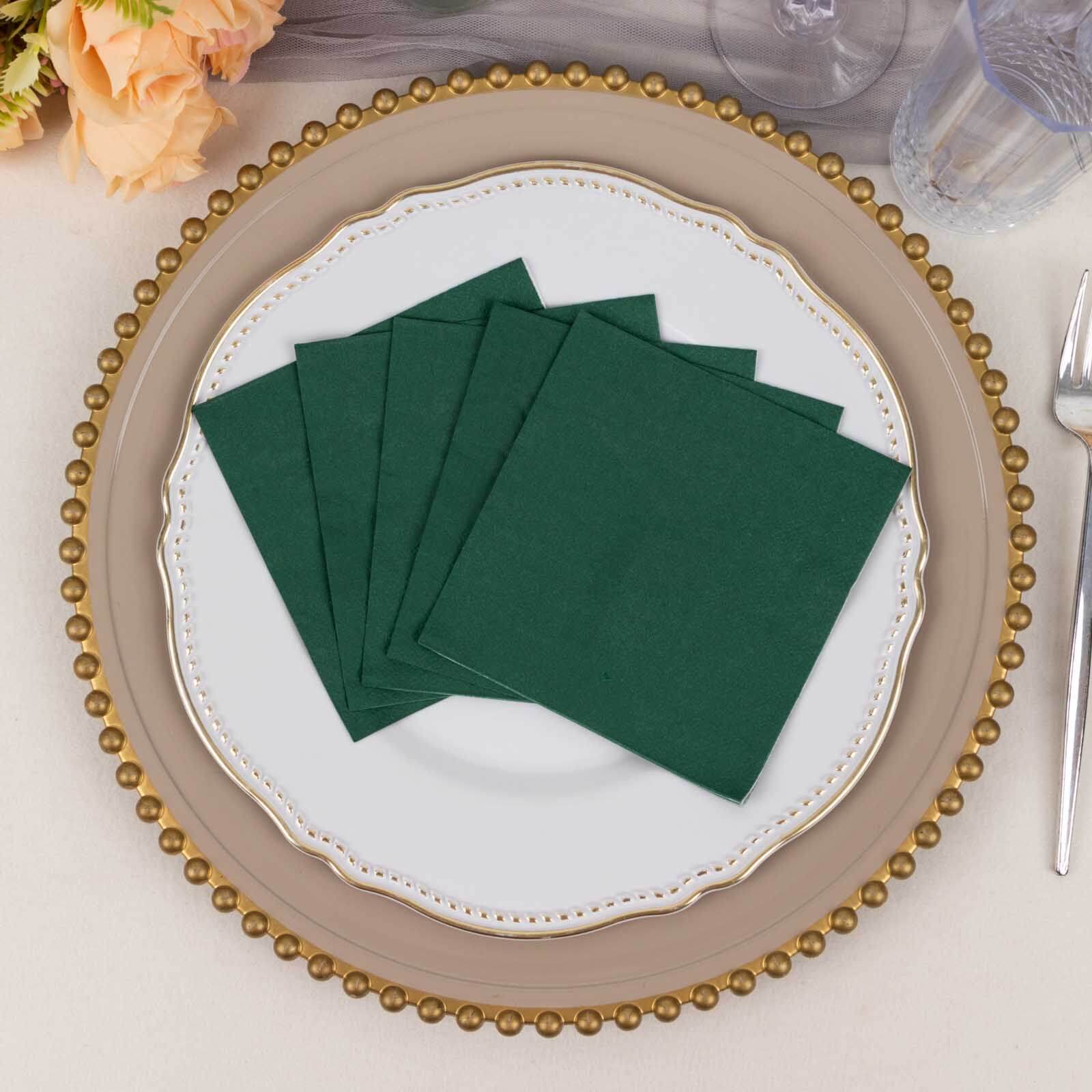 Get 50-Pack of 2-Ply Disposable Soft 18GSM Hunter Emerald Green Cocktail Paper Beverage Napkins