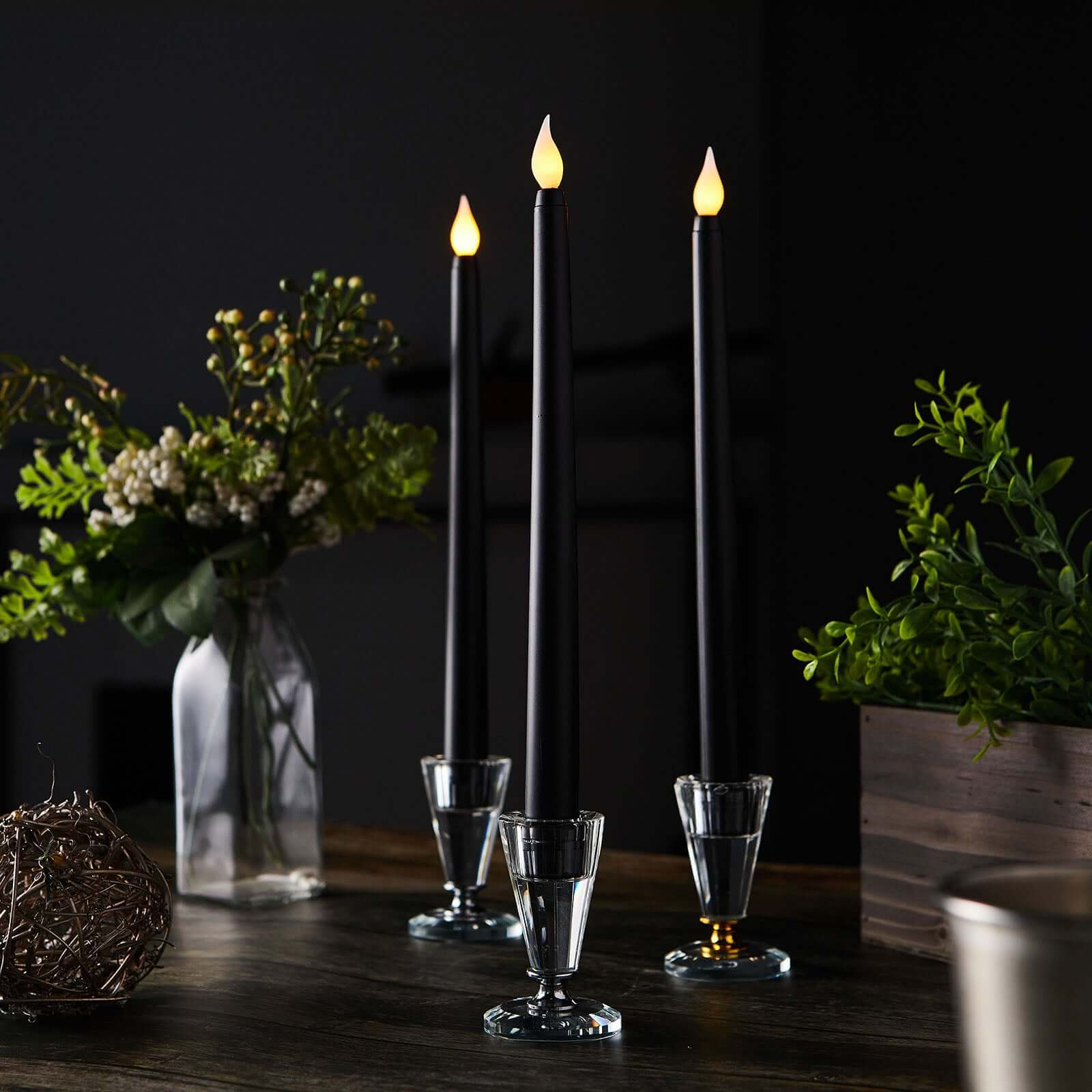 3-Pack Black Flameless Taper LED Decorative Candles with Warm Flickering Light - Ideal for Various Occasions