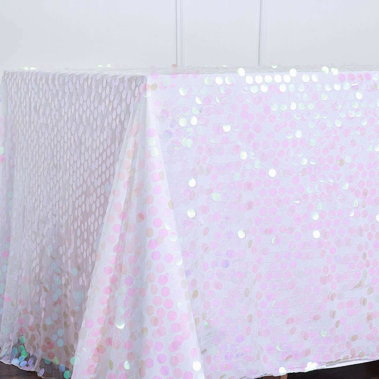 Iridescent Sequin 90x132 Rectangle Seamless Tablecloth for Big Events