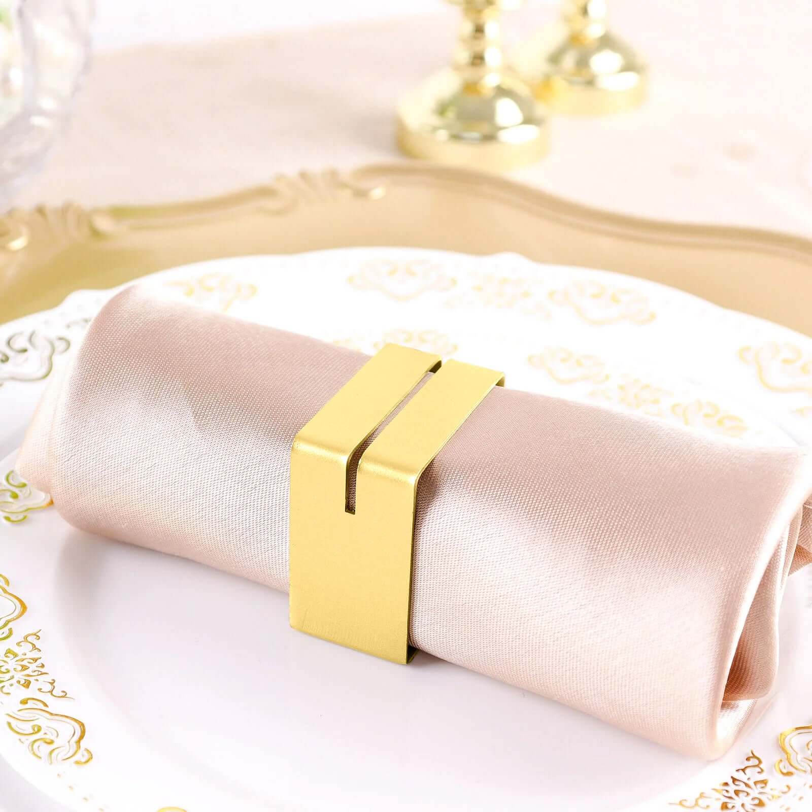 4-Pack Modern Matte Gold Metal Square Napkin Rings with Place Card Holder - Ideal for Events