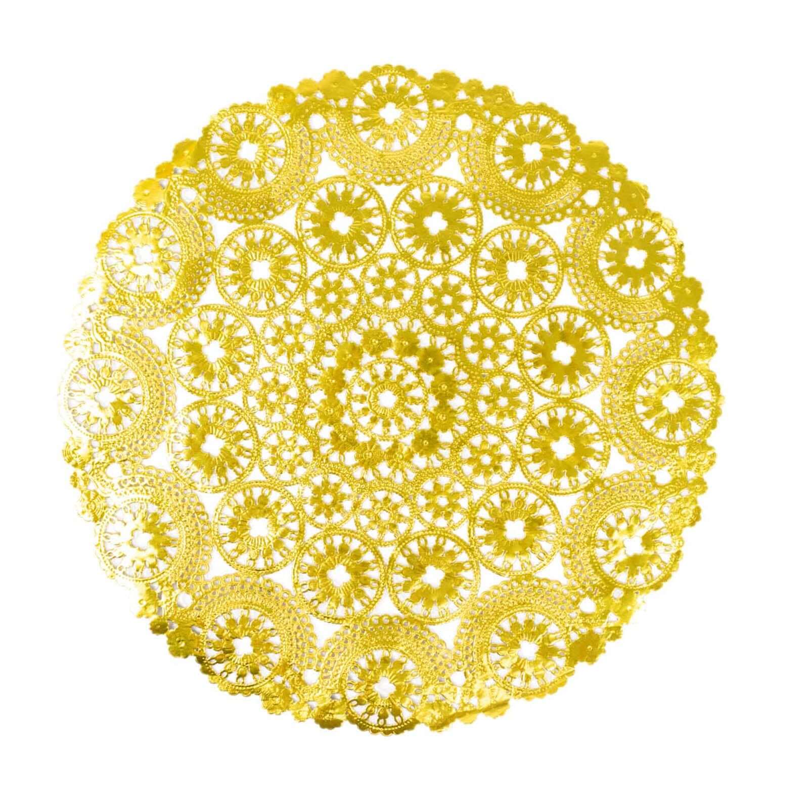 Hot Sale! 50-Pack Disposable 12-Inch Metallic Gold Paper Round Placemats for Dessert Display & Table Decor