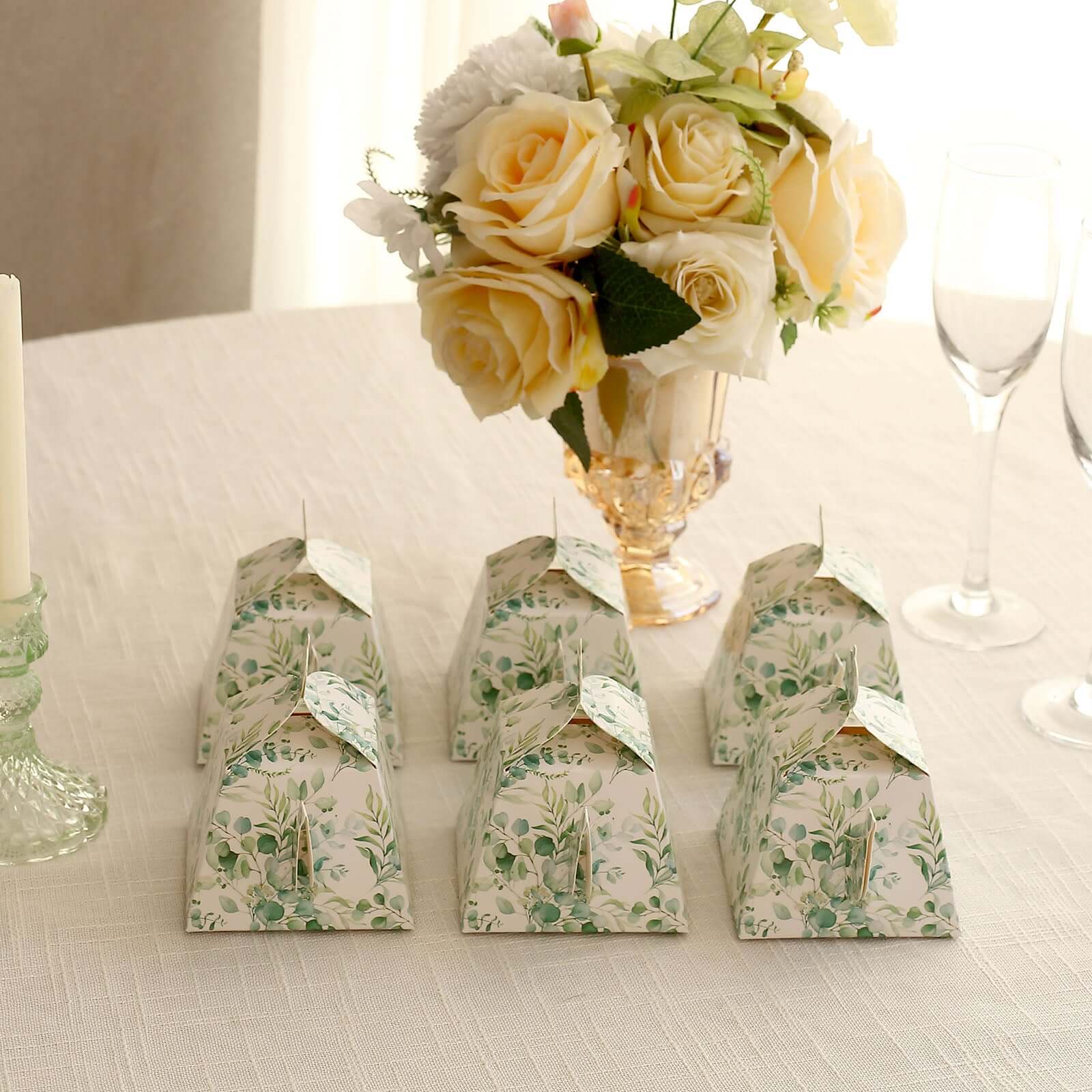 25-Pack Tea Time Mini Teapot Party Favor Boxes with Eucalyptus Greenery - Great Gift Idea