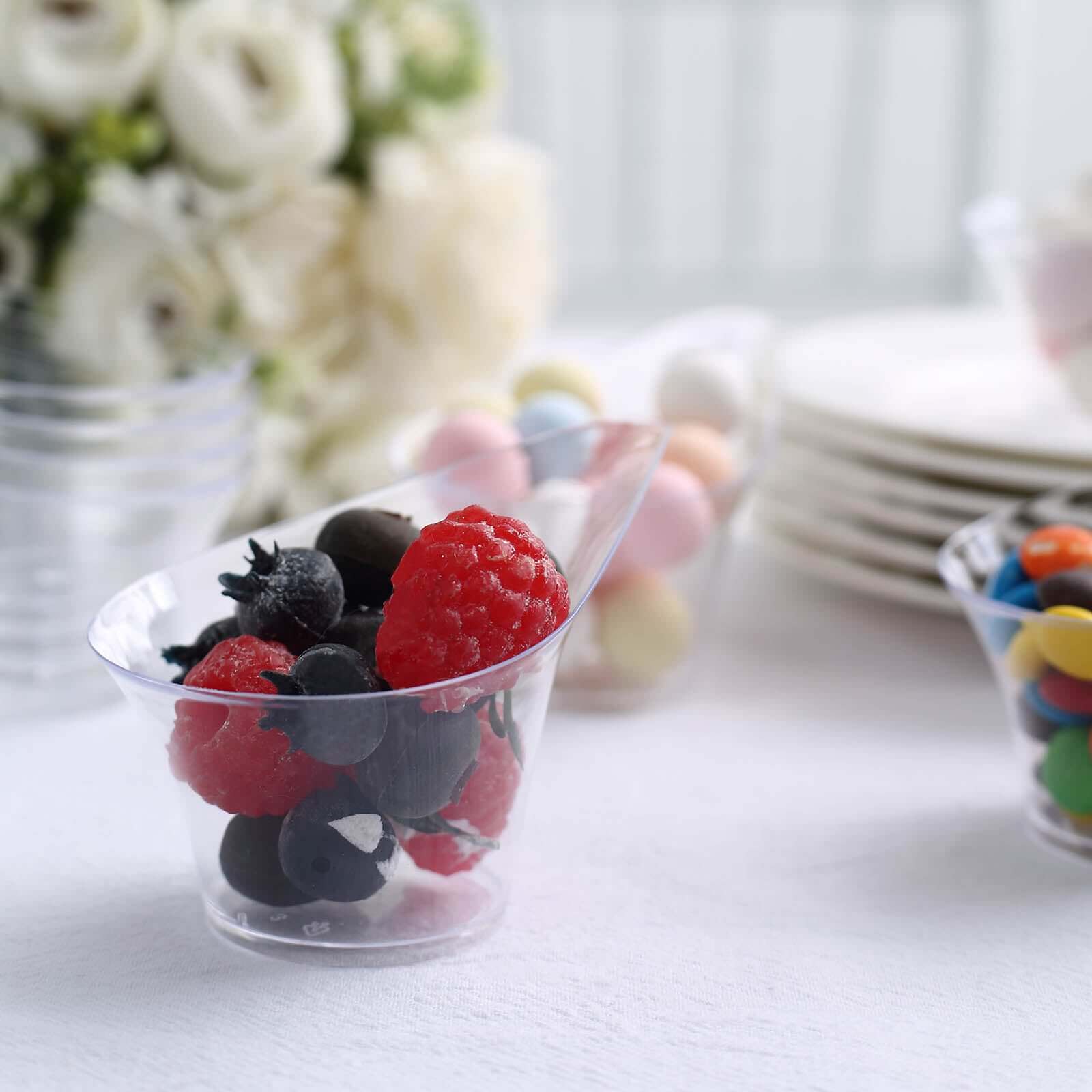 24-Pack Clear Plastic Disposable Mini Dessert Cups with Teardrop Top for Parties - 3oz