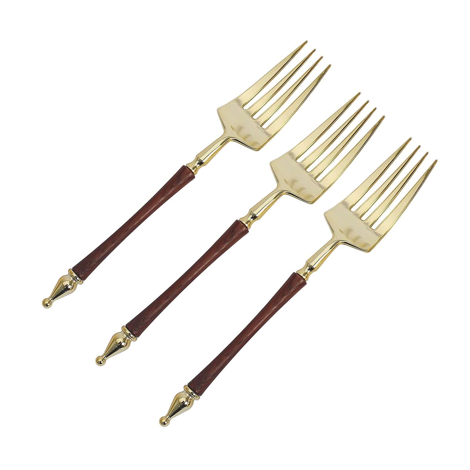 24-Pack Gold/Brown European-Style Disposable Dessert Forks with Roman Column Handles