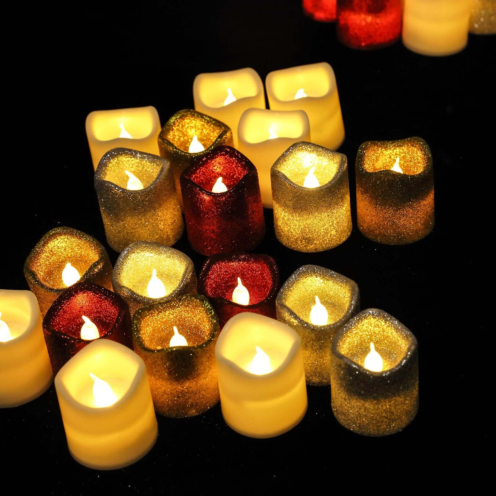 Hot Sale! 12-Piece Reusable Flameless LED Votive Candles with Glittered Gold Design, Battery Operated