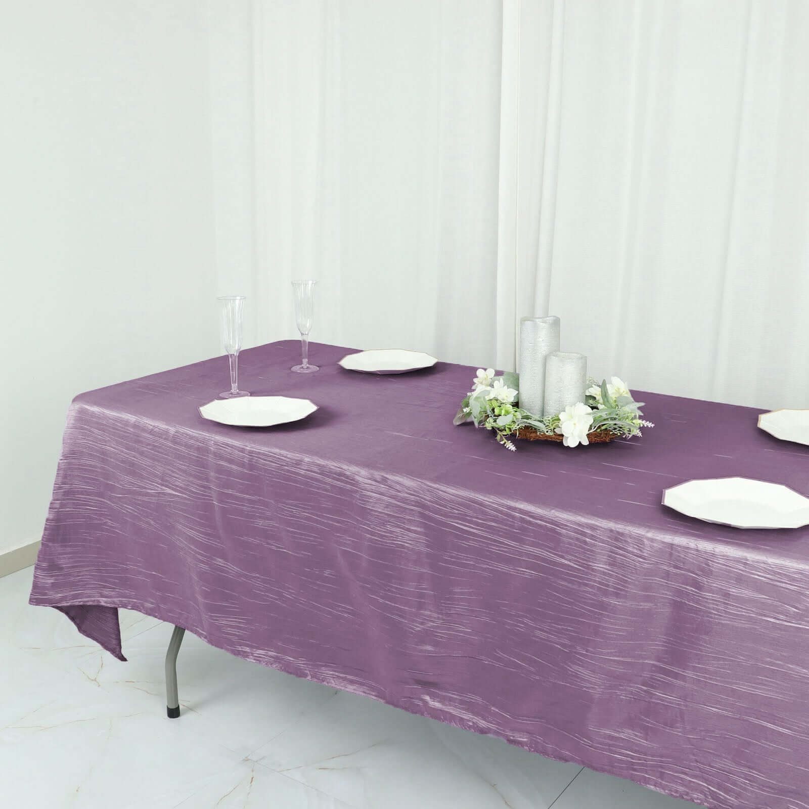 Violet Amethyst Accordion Crinkle Taffeta 60x102 Rectangle Tablecloth