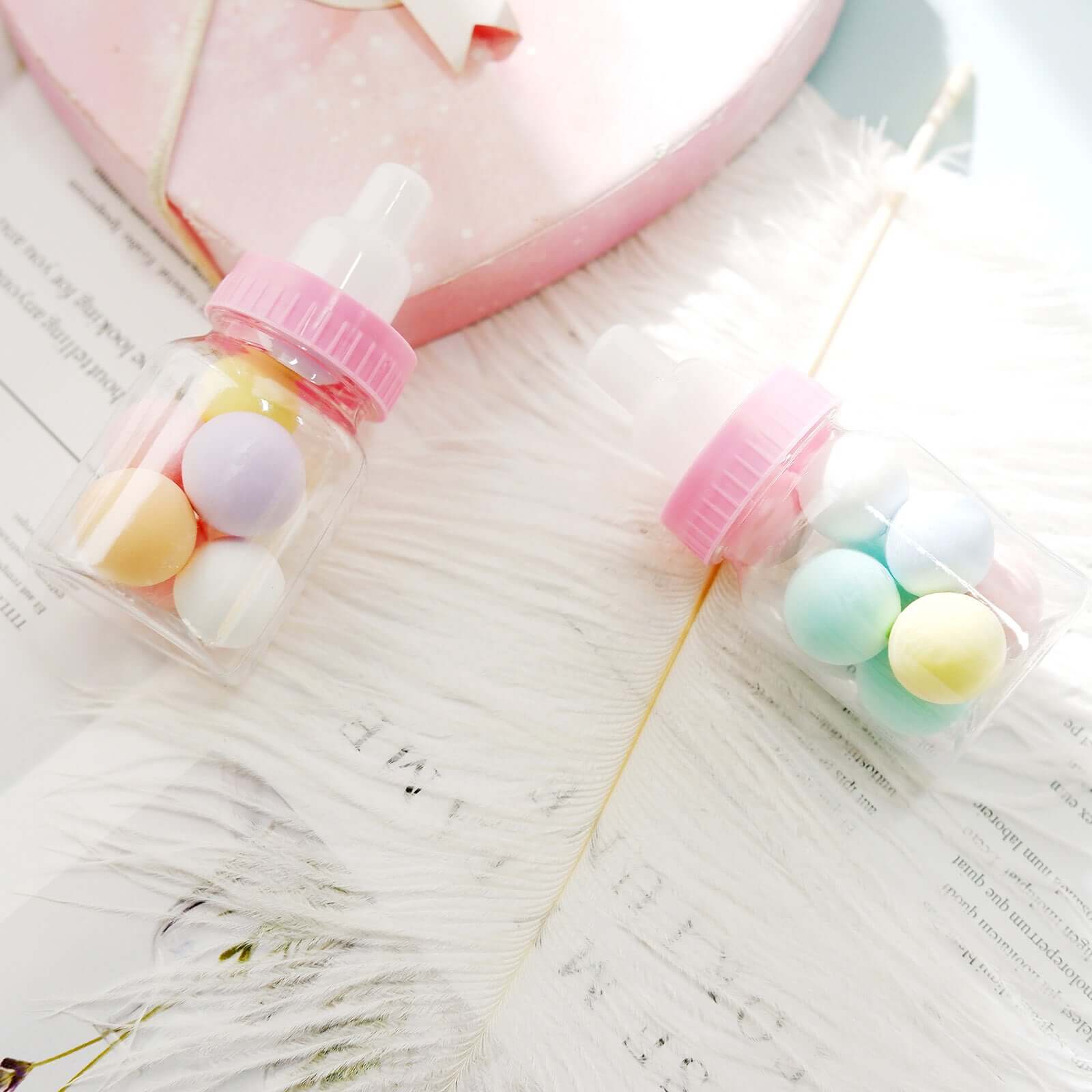 12-Pack Clear/Pink Fillable Mini Baby Bottle Candy Containers - Ideal Favors for Baby Showers