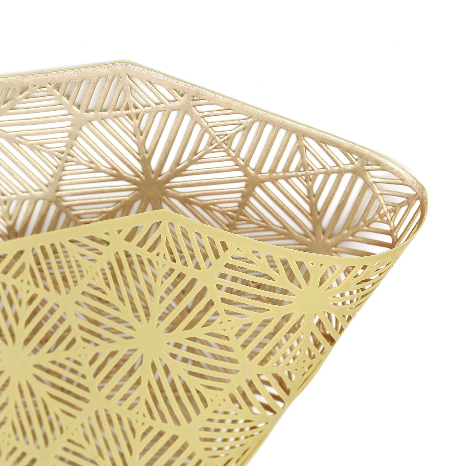 6-Piece Gold Geometric Woven Vinyl Dining Table Mats with Non-Slip Surface, 15 Inches