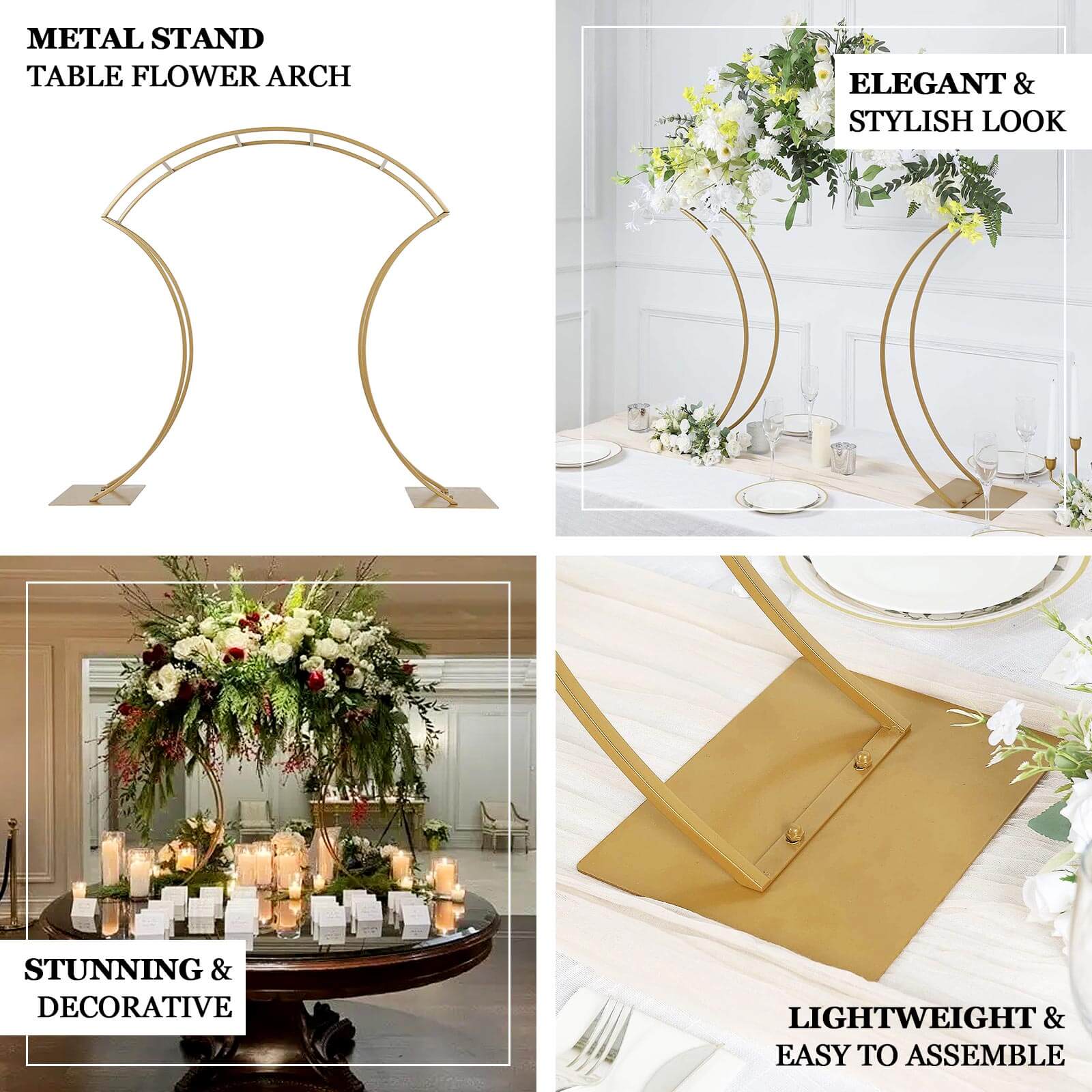 Hot Sale! Gold Metal Curvy Floral Arch Frame Wedding Table Centerpiece 38"
