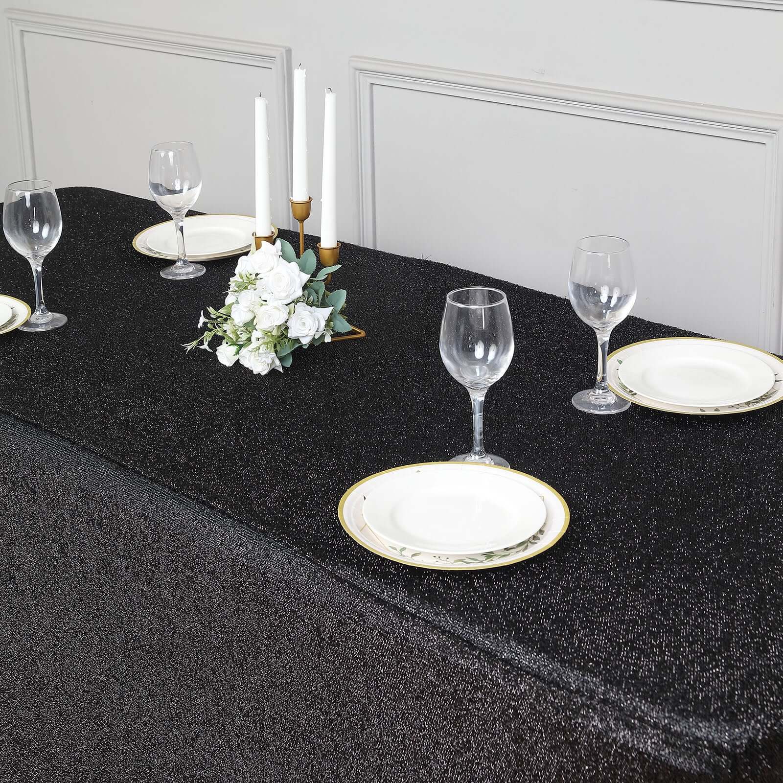 Hot! Metallic Black Shimmer Tinsel Spandex Stretch Tablecloth 72x30