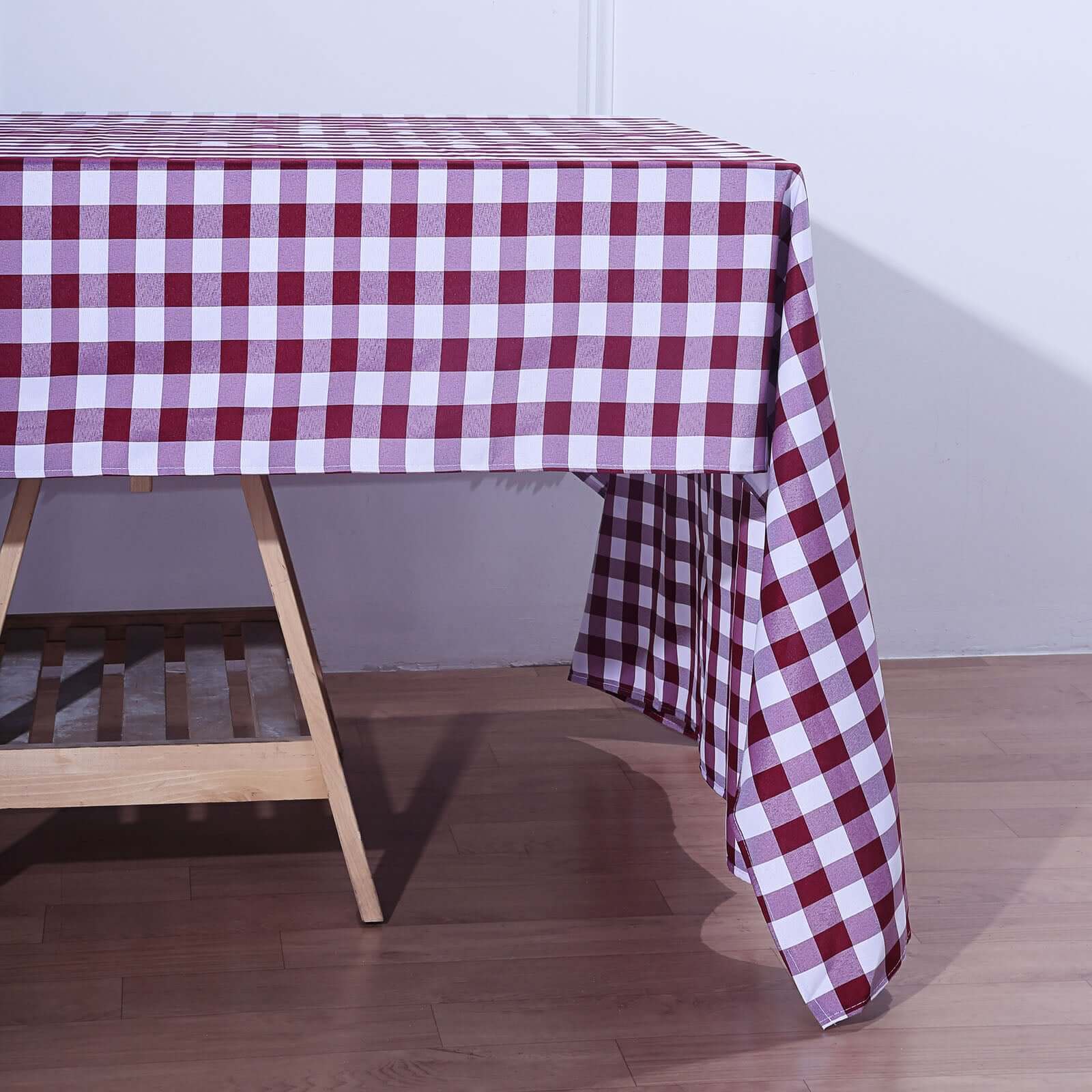 Hot Deal! 60x126 Polyester Buffalo Plaid White/Burgundy Rectangle Tablecloth