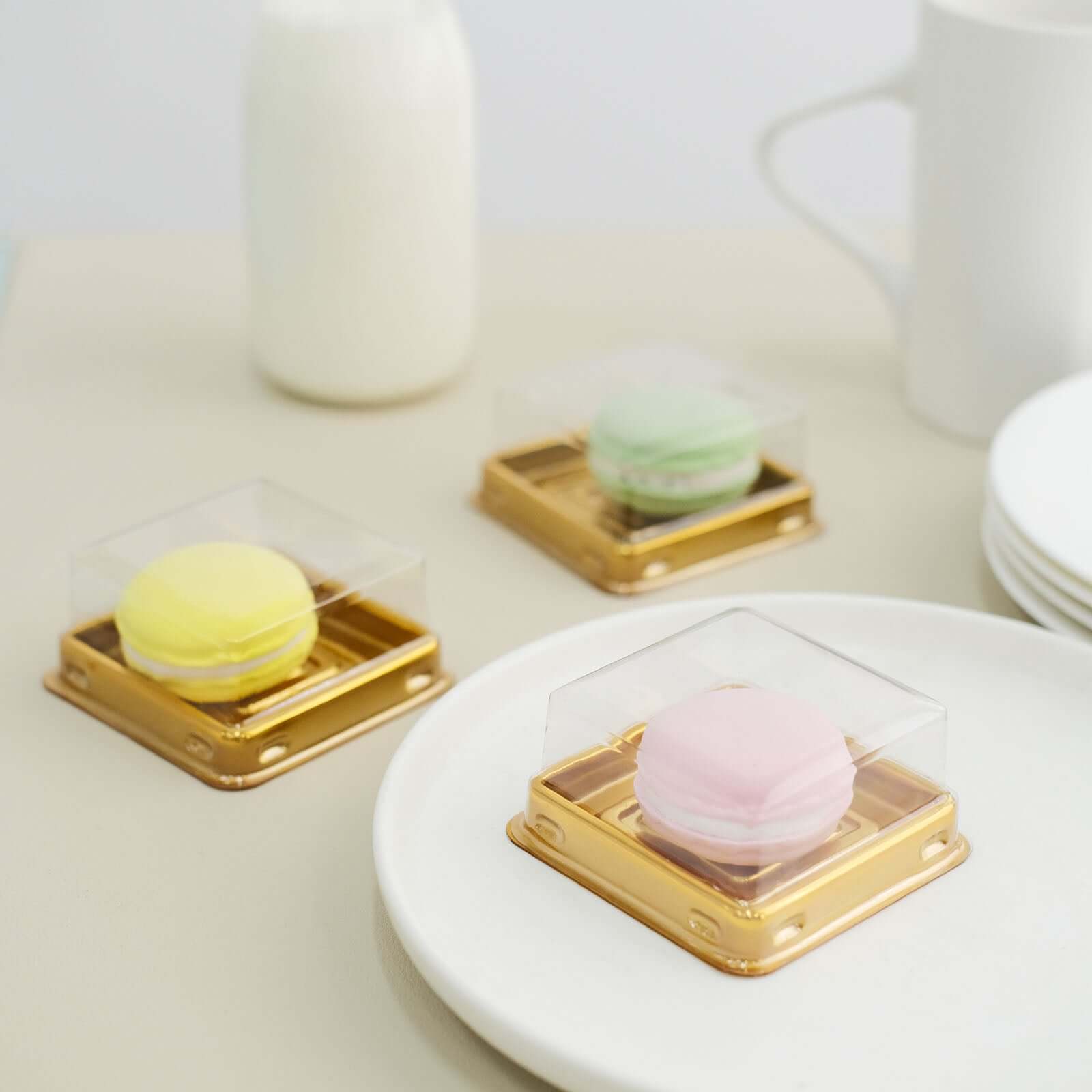 Hot Deal! 50-Pack Plastic Square Party Favor Containers in Gold and Clear for Cupcakes and Desserts