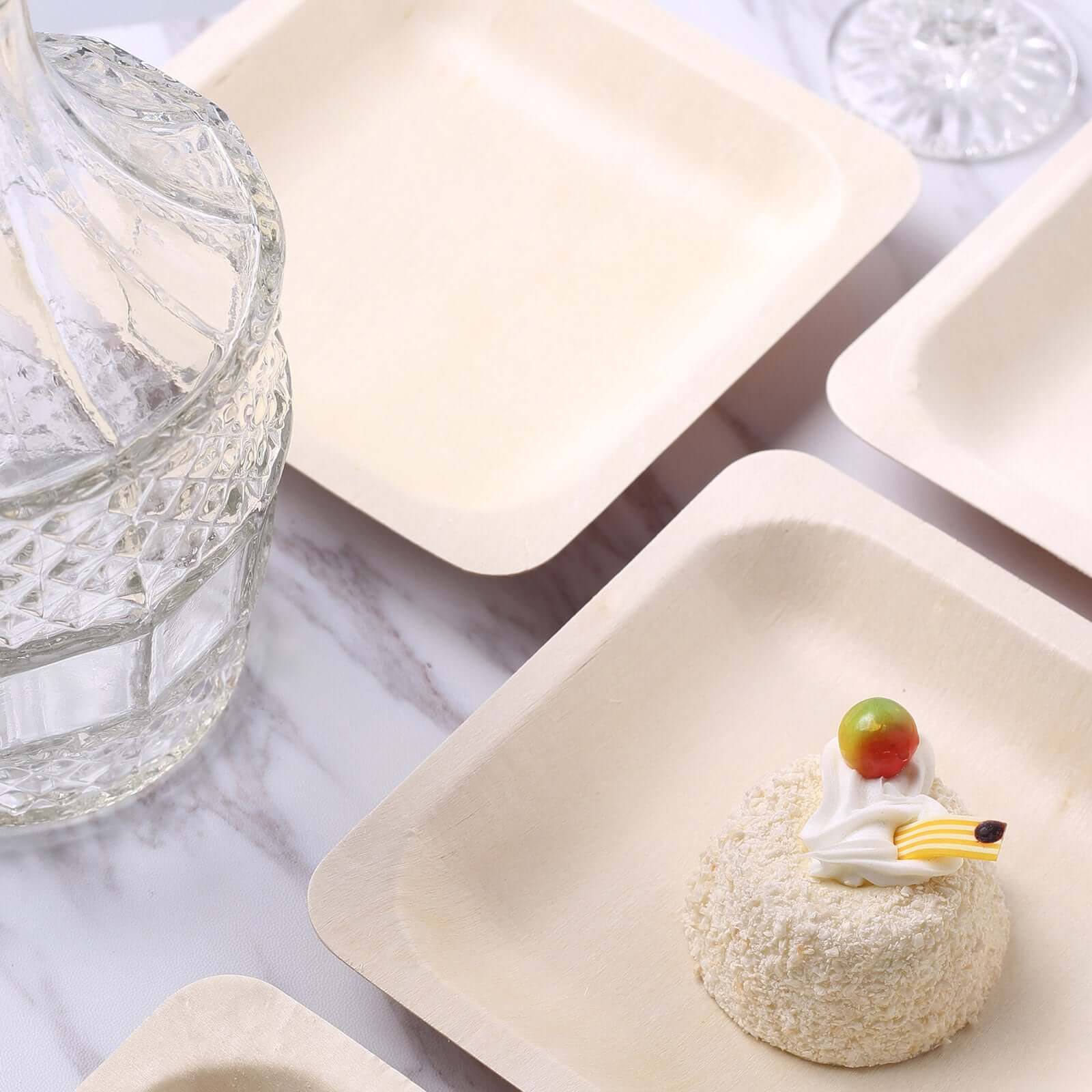 25-Piece Set of 6-Inch Square Eco-Friendly Birchwood Dessert and Appetizer Plates