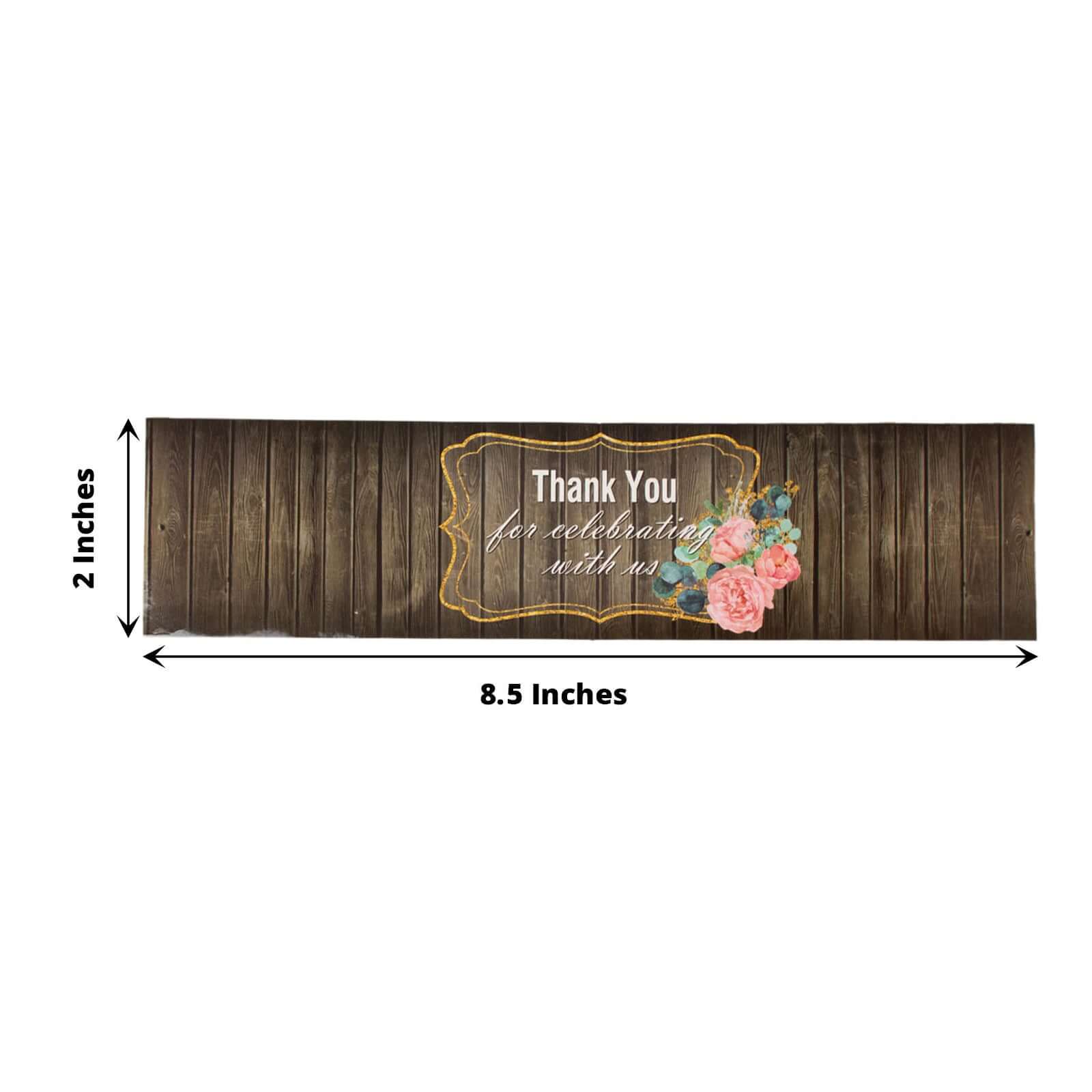24-Pack Waterproof Rustic Water Bottle Labels with Gold Floral Frame - Thank You!
